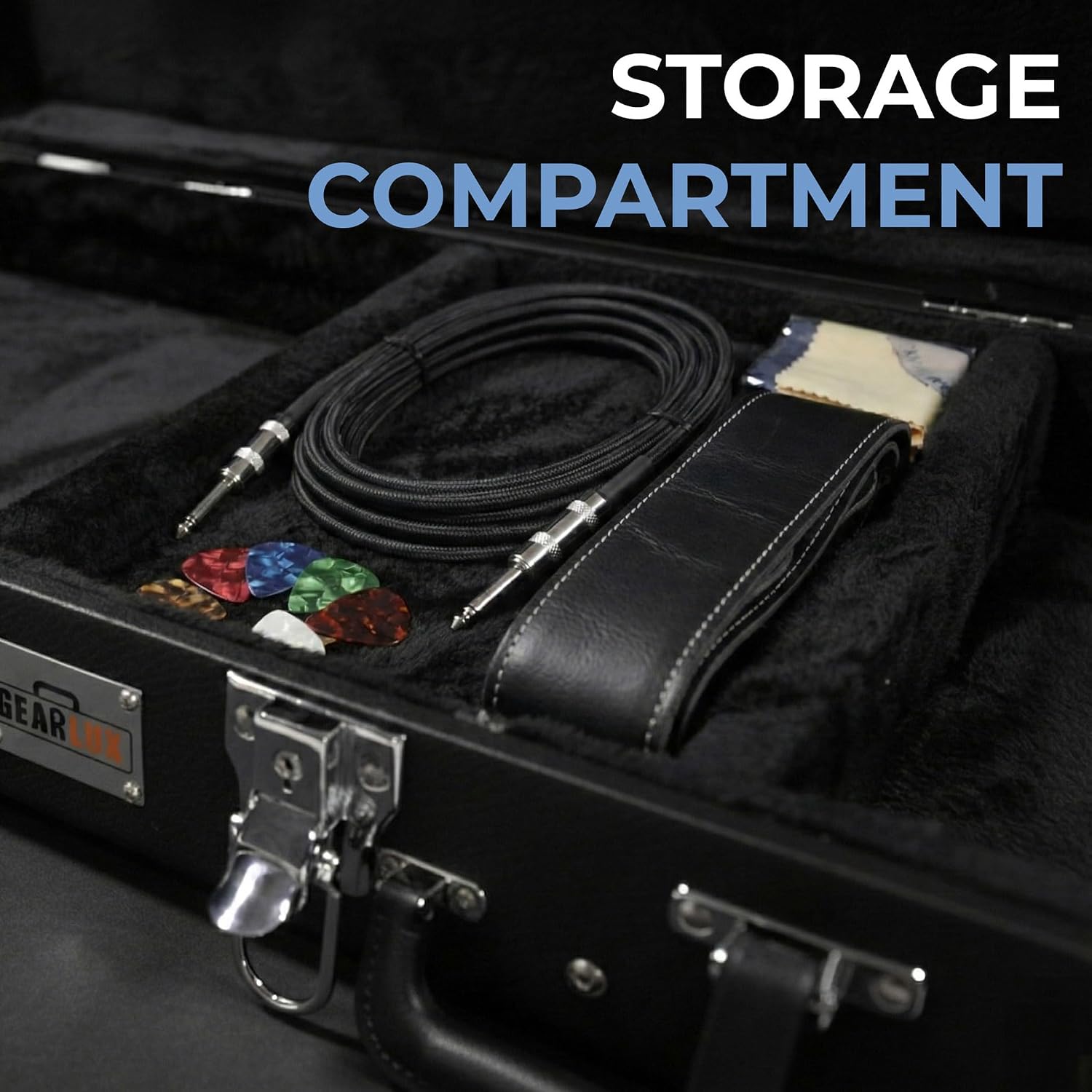 Gearlux Bass Guitar Hard Case, Fits Fender Precision/Jazz Bass and More with Exterior Lock and Key, Interior Accessory Compartment, and Plush Interior Padding - Black
