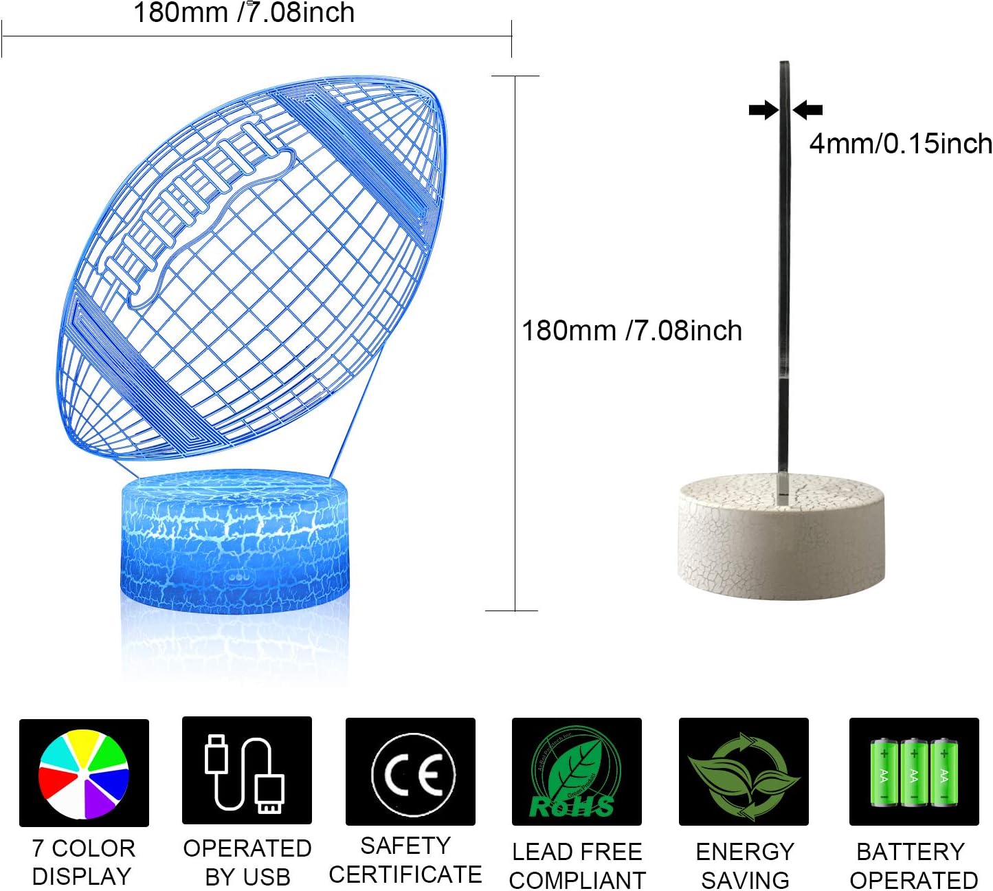 Volleyball 3D Illusion Night Light,16 Colors Changing Touch Switch & Remote Control,Acrylic Flat & ABS White Crack Base &USB Cable Table Lamp