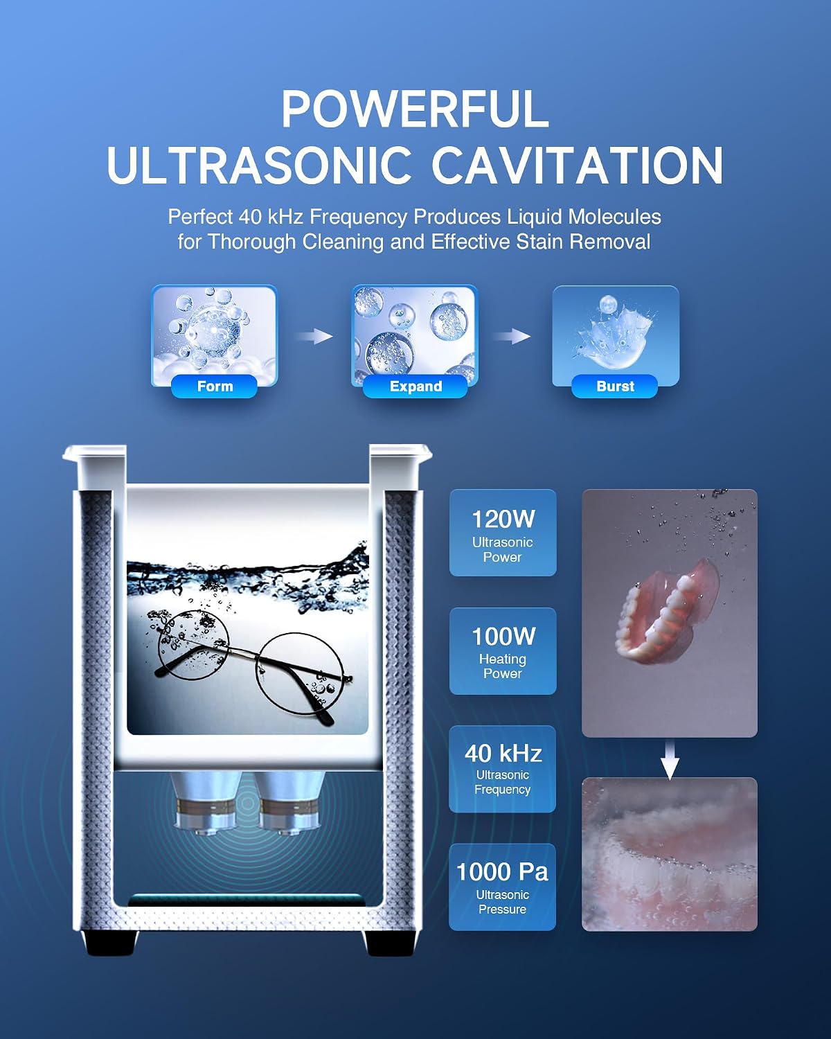 CREWORKS 3L Ultrasonic Cleaner, 0.8 gal Digital Sonic Cavitation Machine | 120W Stainless Steel Professional Jewelry Cleaner for Cleaning Tool Watch Glasses Retainer Denture Parts with Heater & Timer