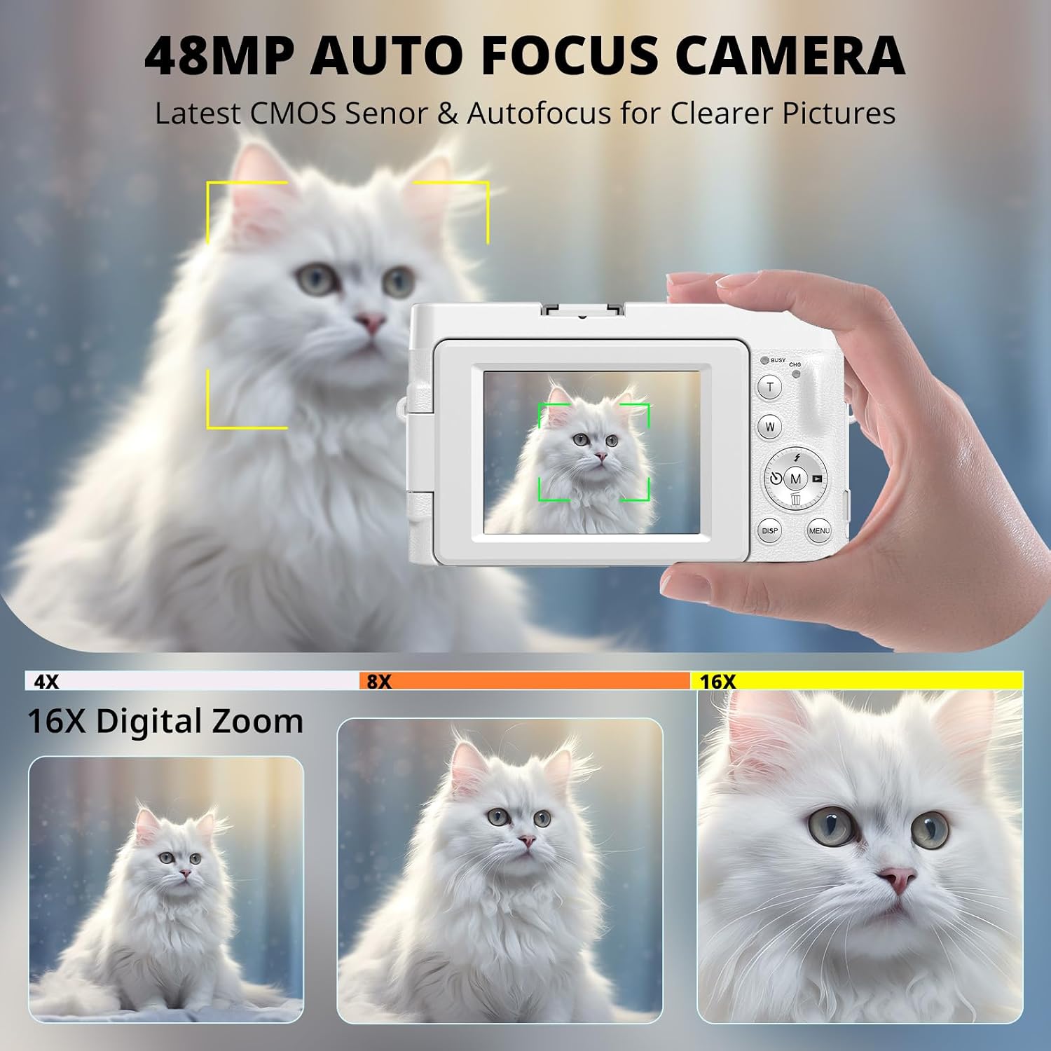 4K Digital Camera for Photography Autofocus, 2026 Latest 48MP Vlogging Camera for YouTube with SD Card, 2 Batteries, 3" 180°Flip Screen Compact Travel Camera for Teens with 16X Zoom,Black
