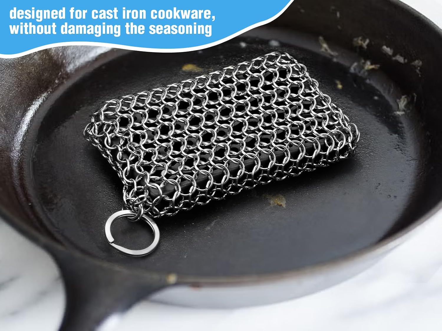 Herda 316L Cast Iron Scrubber Cleaner, Large Cast Iron Chain Mail Scrubber