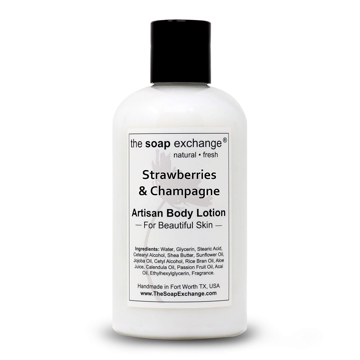 The Soap Exchange Body Lotion - Strawberries & Champagne Scent - Hand Crafted 8 fl oz / 240 ml Natural Artisan Skin Care for Hand, Face, & Body, Moisturize, Hydrate, & Protect. Made in the USA.