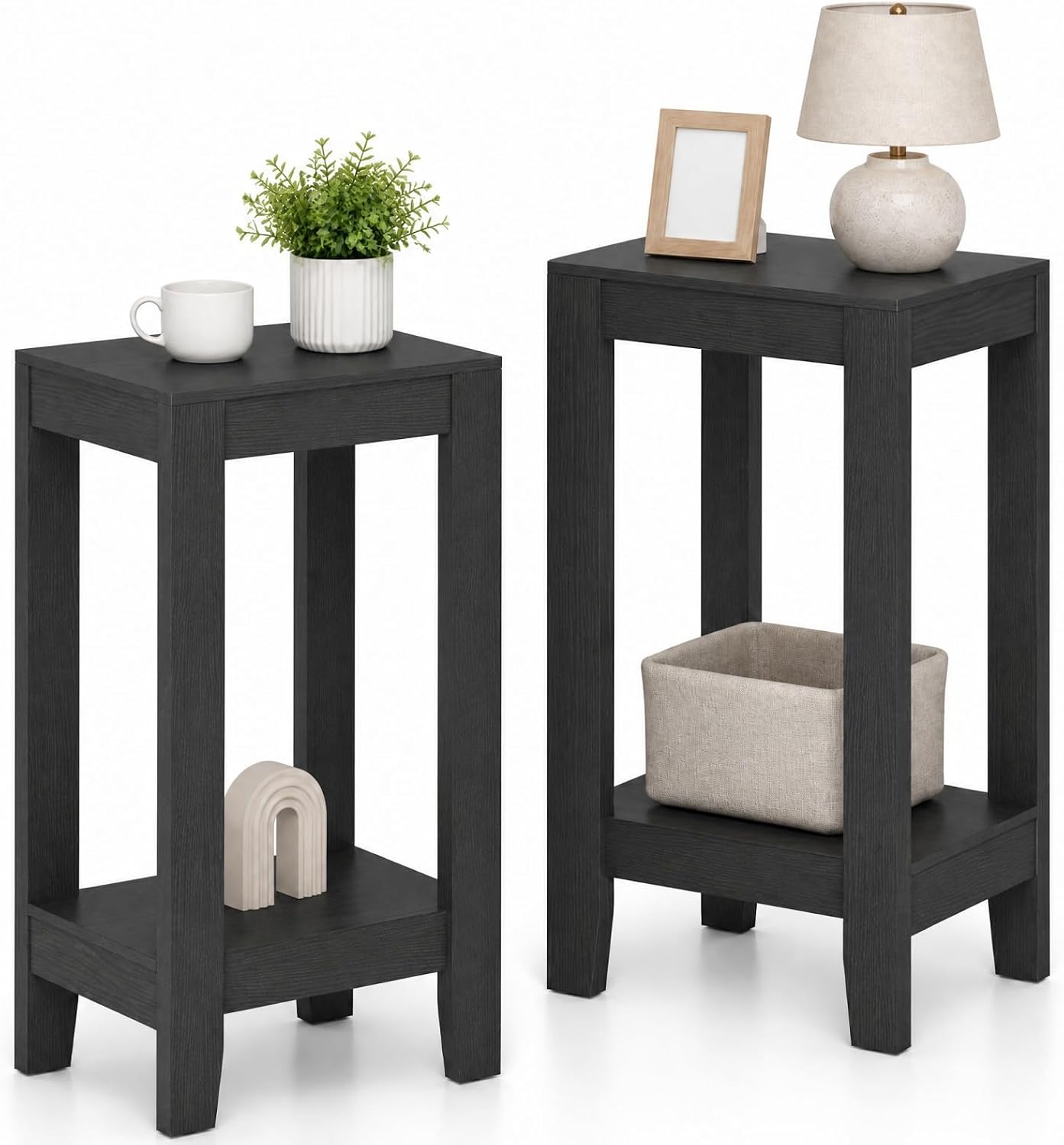 Giantex 2-Tier End Table Nightstand, Bedside Sofa Table for Living Room Bedroom, Narrow Telephone Table with Shelf and Legs for Small Spaces, Espresso