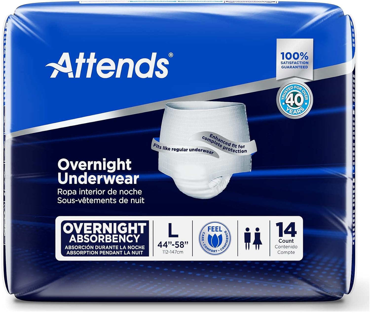 Attends Overnight Underwear for Adult Incontinence Care with ConfidenceCuff™ Protection, Overnight Absorbency, Unisex, X-Large, 12 Count (x4) | Unisex