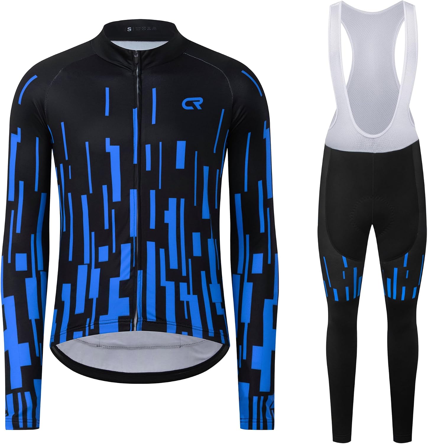 Coconut Ropamo CR Men's Cycling Clothing Set Long Sleeve Cycling Jersey Zipper Pocket Bike Outfit Cycling Bib Pants 3D Padded