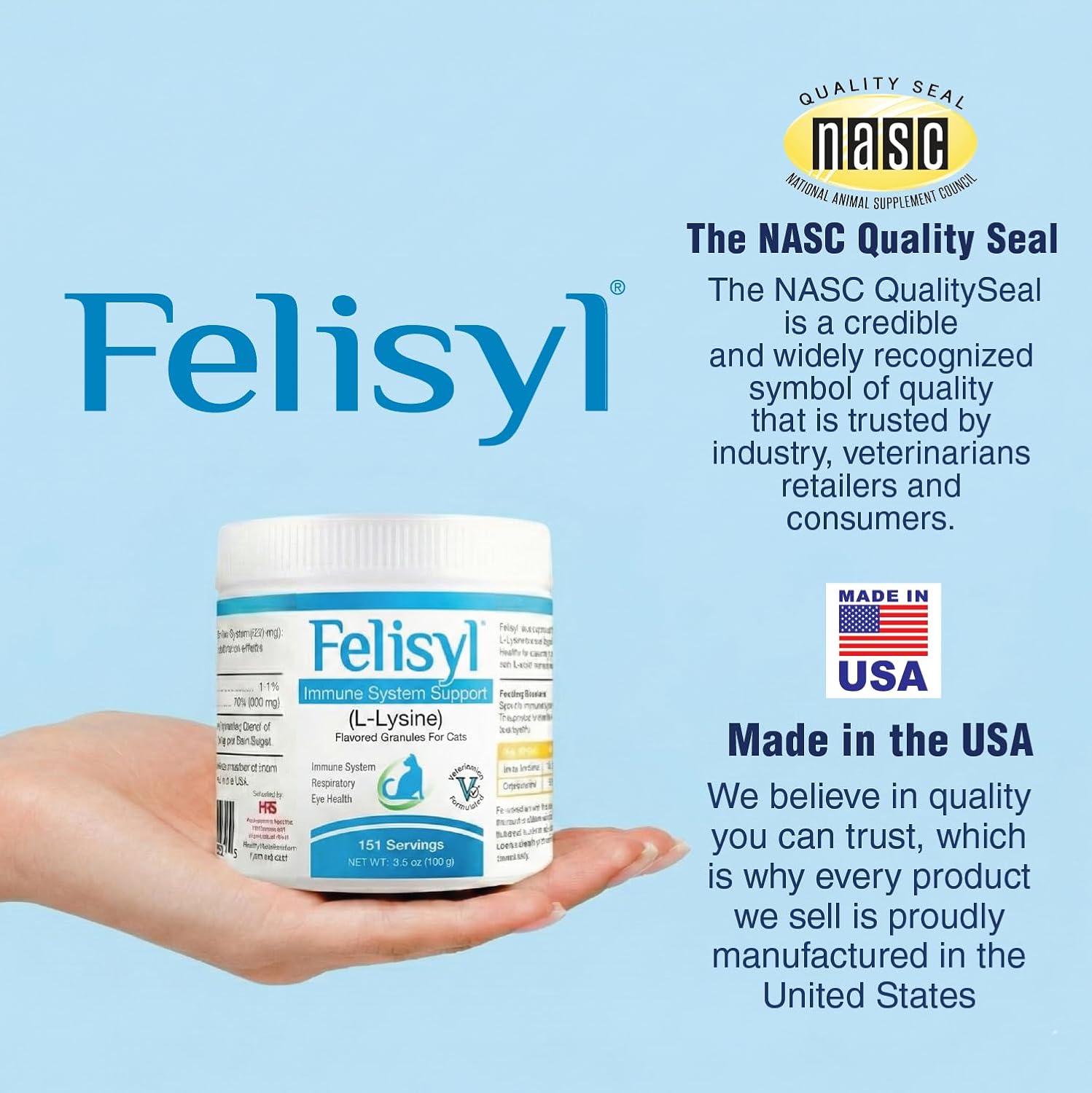 Felisyl L-Lysine Granules for Cats 100g (3.5 oz, 310 Servings) – Supports Immune, Respiratory, and Eye Health. Eases Sneezing, Runny Nose