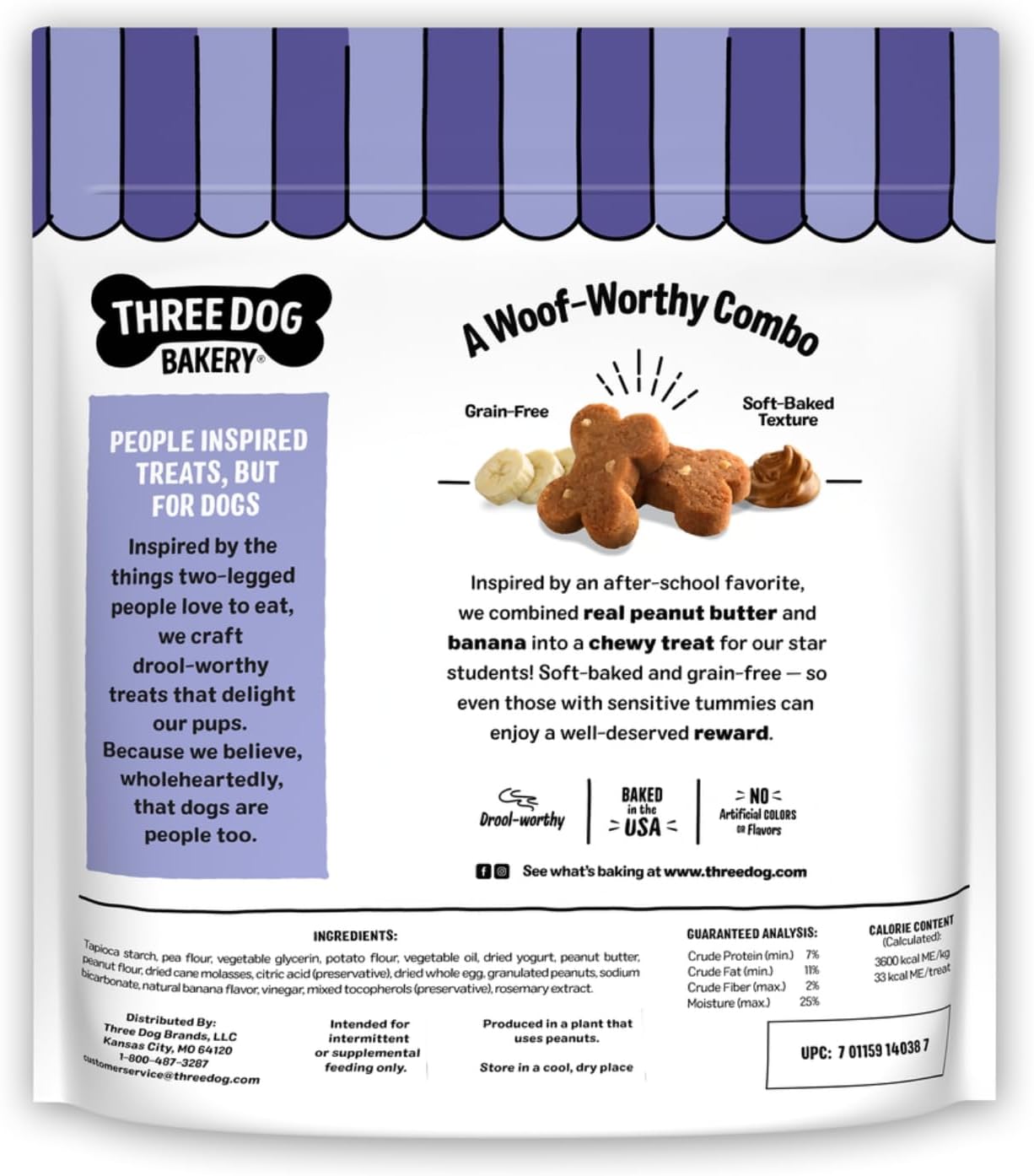 Three Dog Bakery Woofers Peanut Butter & Banana Dog Treats - 36 oz Bag