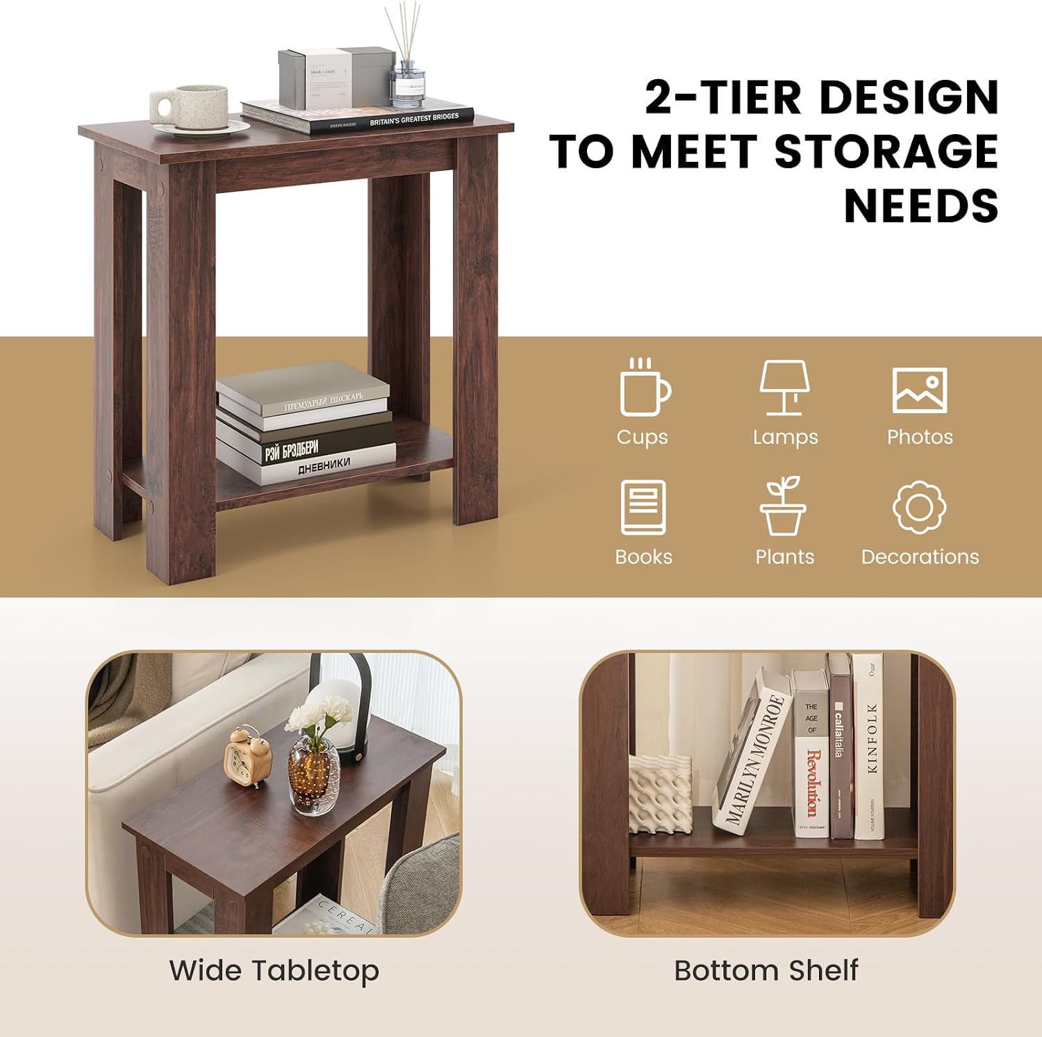 Casart End Table Coffee Sofa Wooden End Shelf Living Room Bedroom Chair Side Table Furniture Espresso