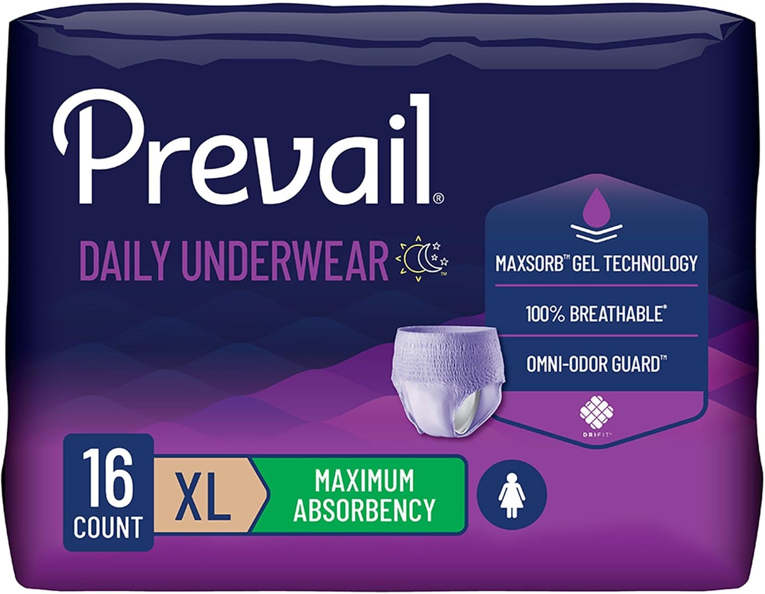 Prevail Daily Underwear Disposable Underwear Female Pull On with Tear Away Seams Medium, PWC-512/1, Maximum, 80 Ct