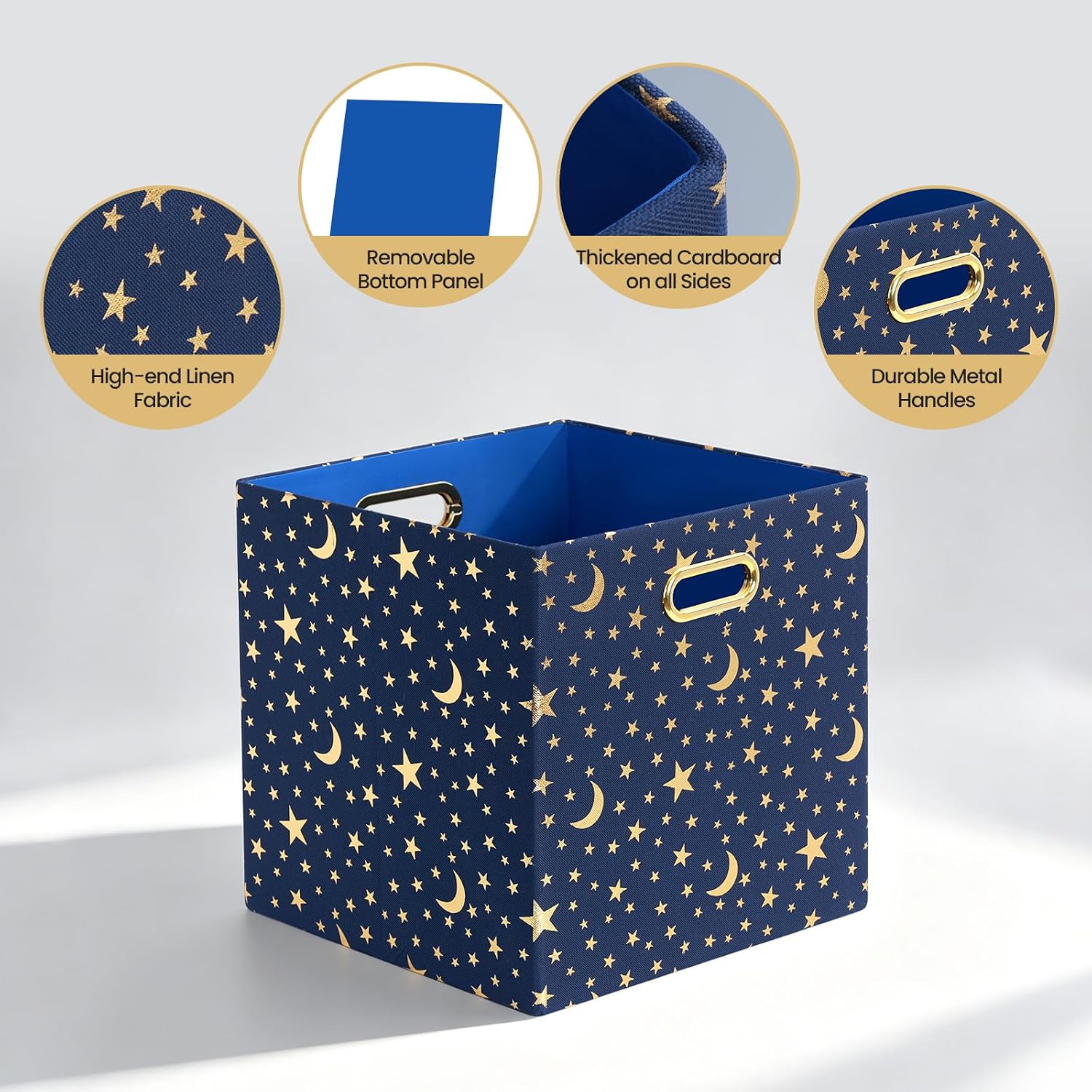 Posprica Storage Bins, Storage Cubes,13×13 Fabric Drawers Organizer Basket Boxes Containers (13×13×13/4pcs, Cream/gold geometry Pattern)