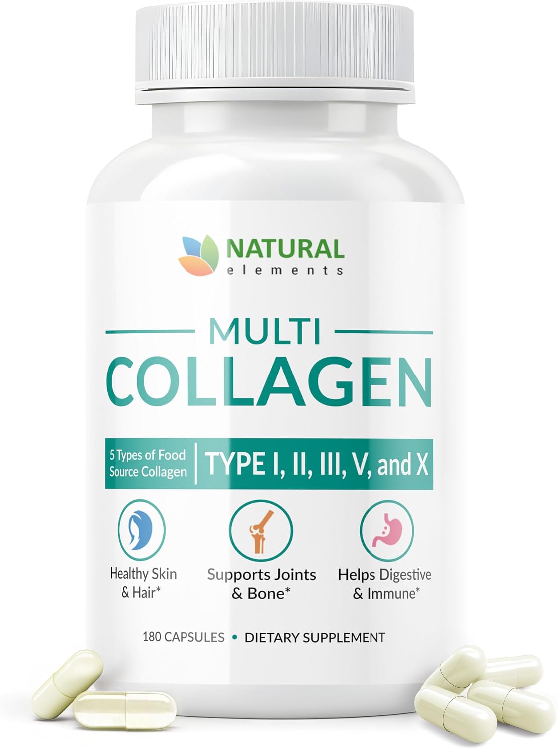 Multi Collagen 180 Protein Capsules - Type I, II, III, V, X Collagen Pills - Proprietary Blend of Eggshell, Chicken