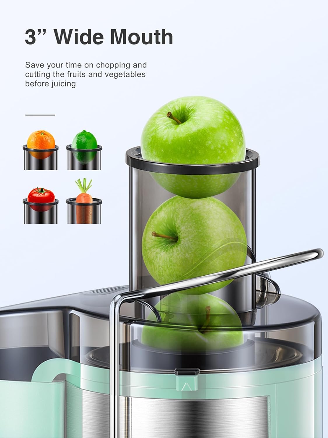 QCen Juicer Machine 500W Centrifugal Juicer with Extra Wide Feed Chute