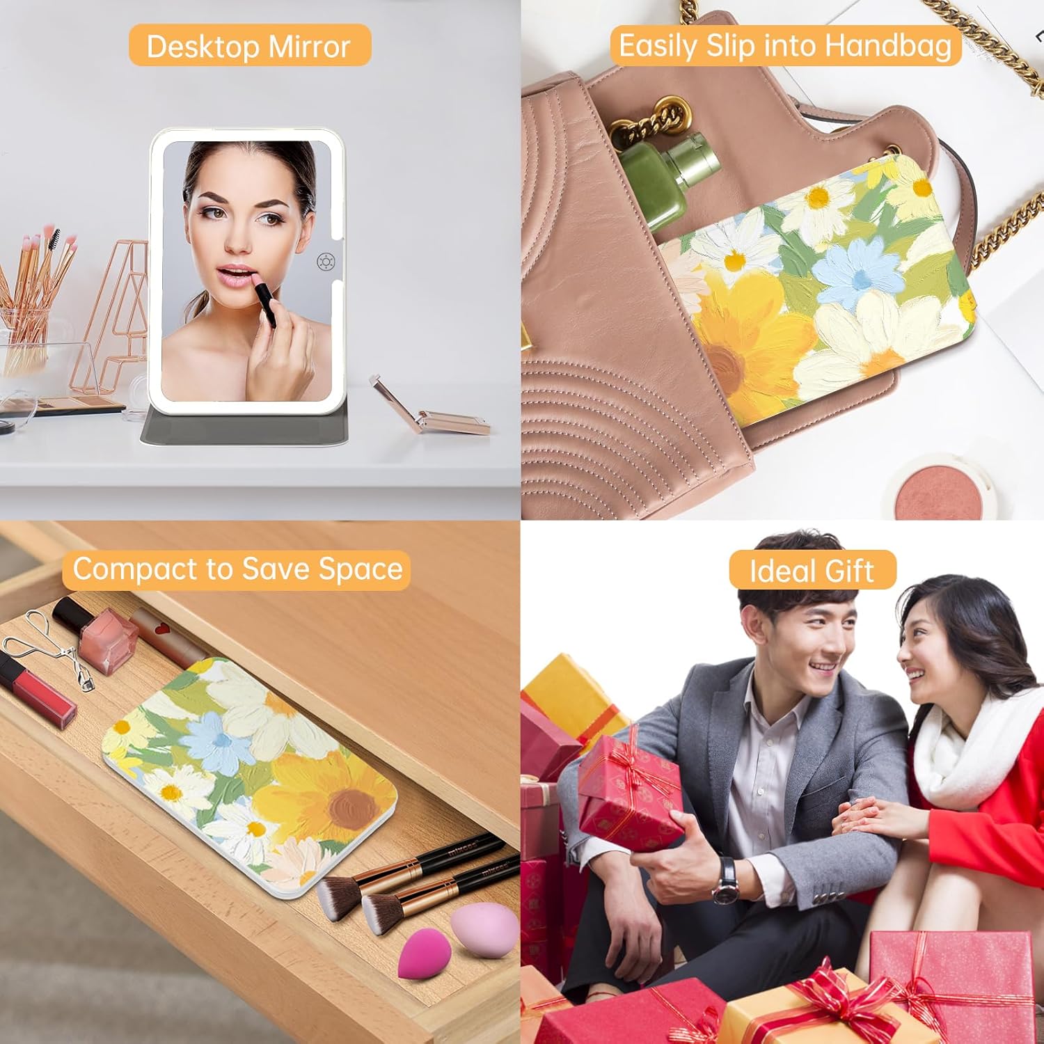 FUNTOUCH Rechargeable Travel Makeup Mirror with 72 Led Lights
