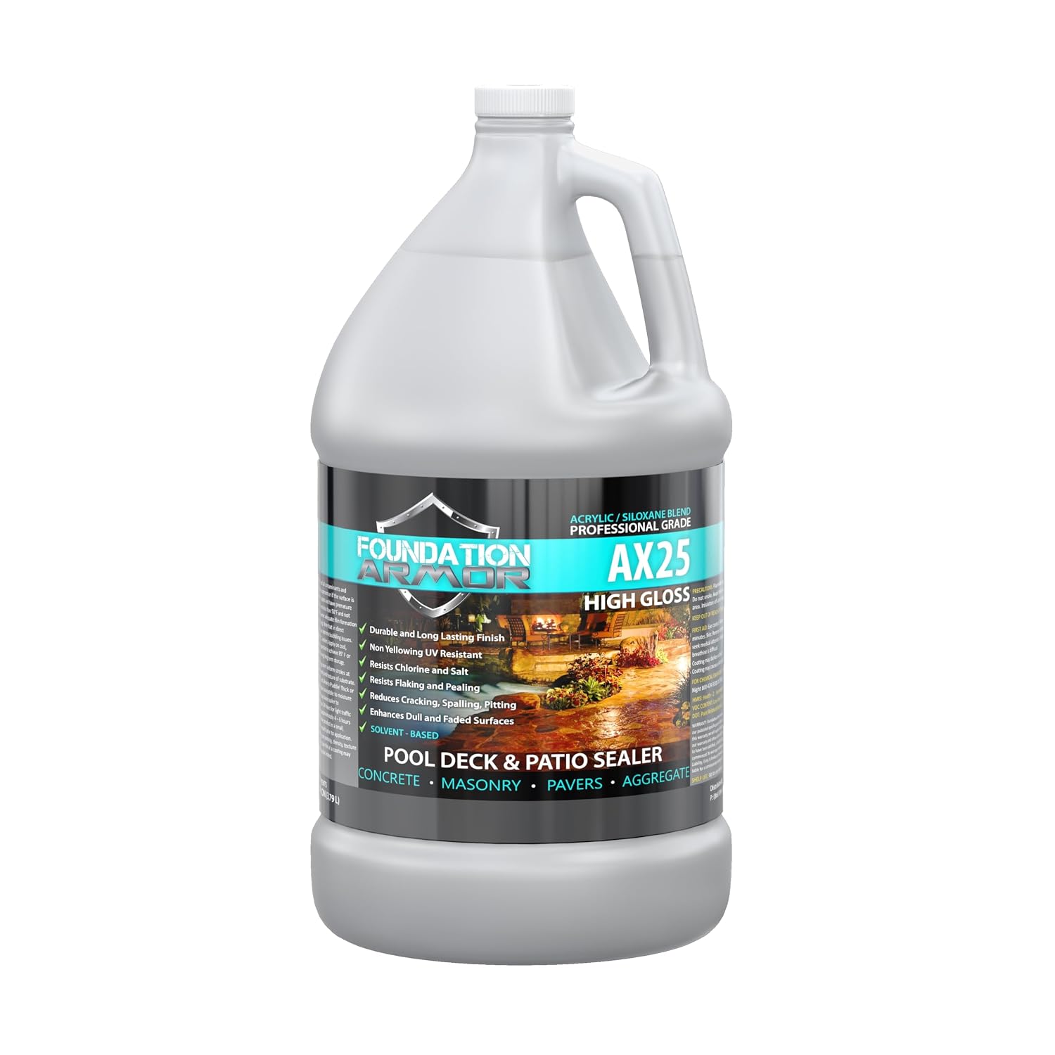 Armor AX25 Clear Wet Look High Gloss Solvent-Based Siloxane Infused Acrylic Concrete, Aggregate, and Paver Water Repellent Sealer by Foundation