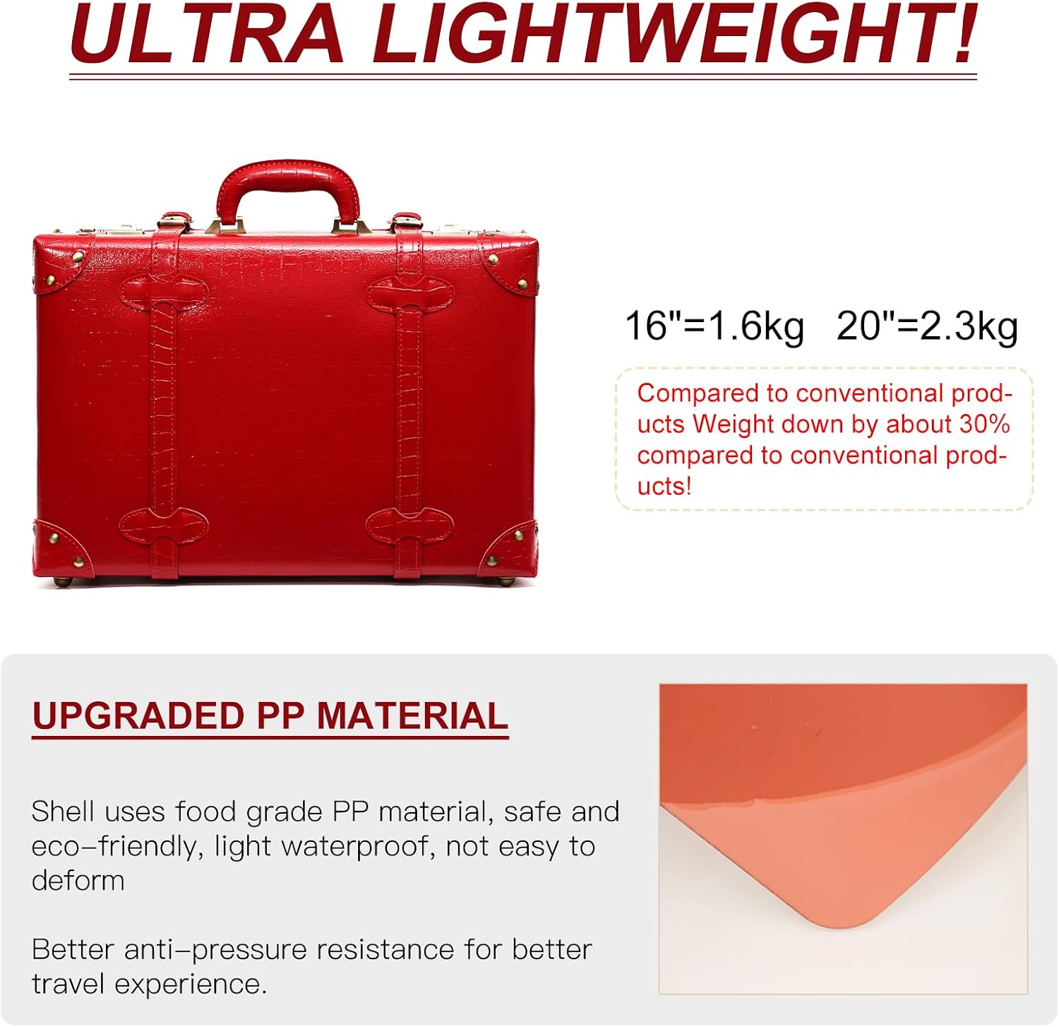 urecity Vintage and Cute Carry-on Overnight Case Non-wheeled Mini Leather Trunk Suitcase with Shoulder Strap
