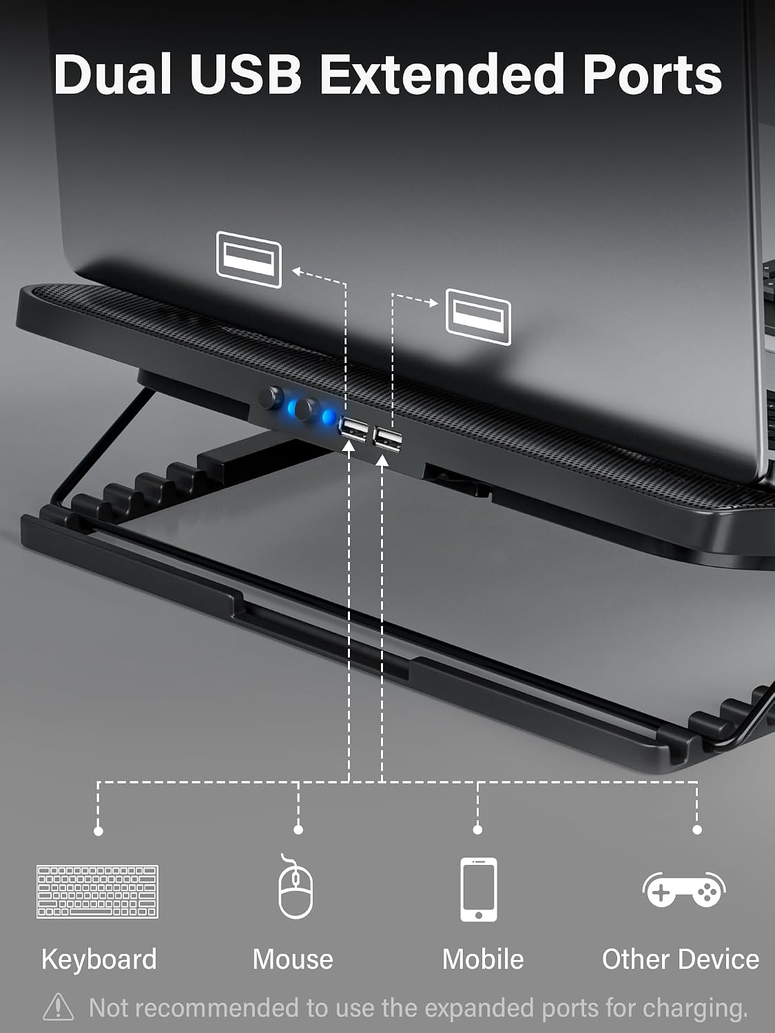 Kootek Laptop Cooling Pad Cooler Stand with 5 Quiet Fans for 12"-17" Laptop | 5 Fans, USB Powered, Laptop Cooling Stand with 2 USB Hub, 6 Adjustable Height, 360° Cooling Coverage, Anti-Slip, Blue LED