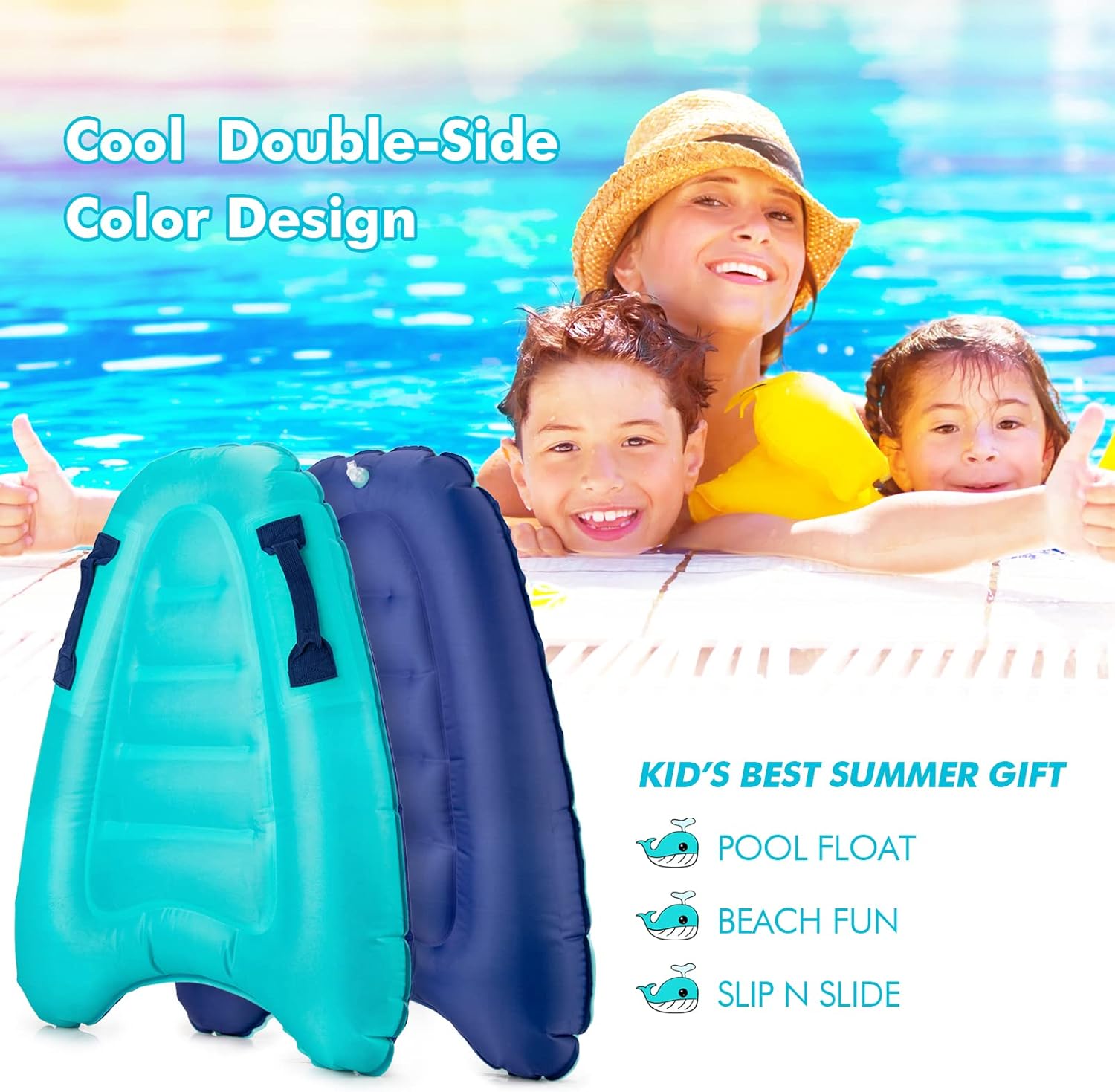 Inflatable Boogy Boards for Beach Travel Toys, 30” Cavas Slip Slide Water Park Body Surfing Board with Handles