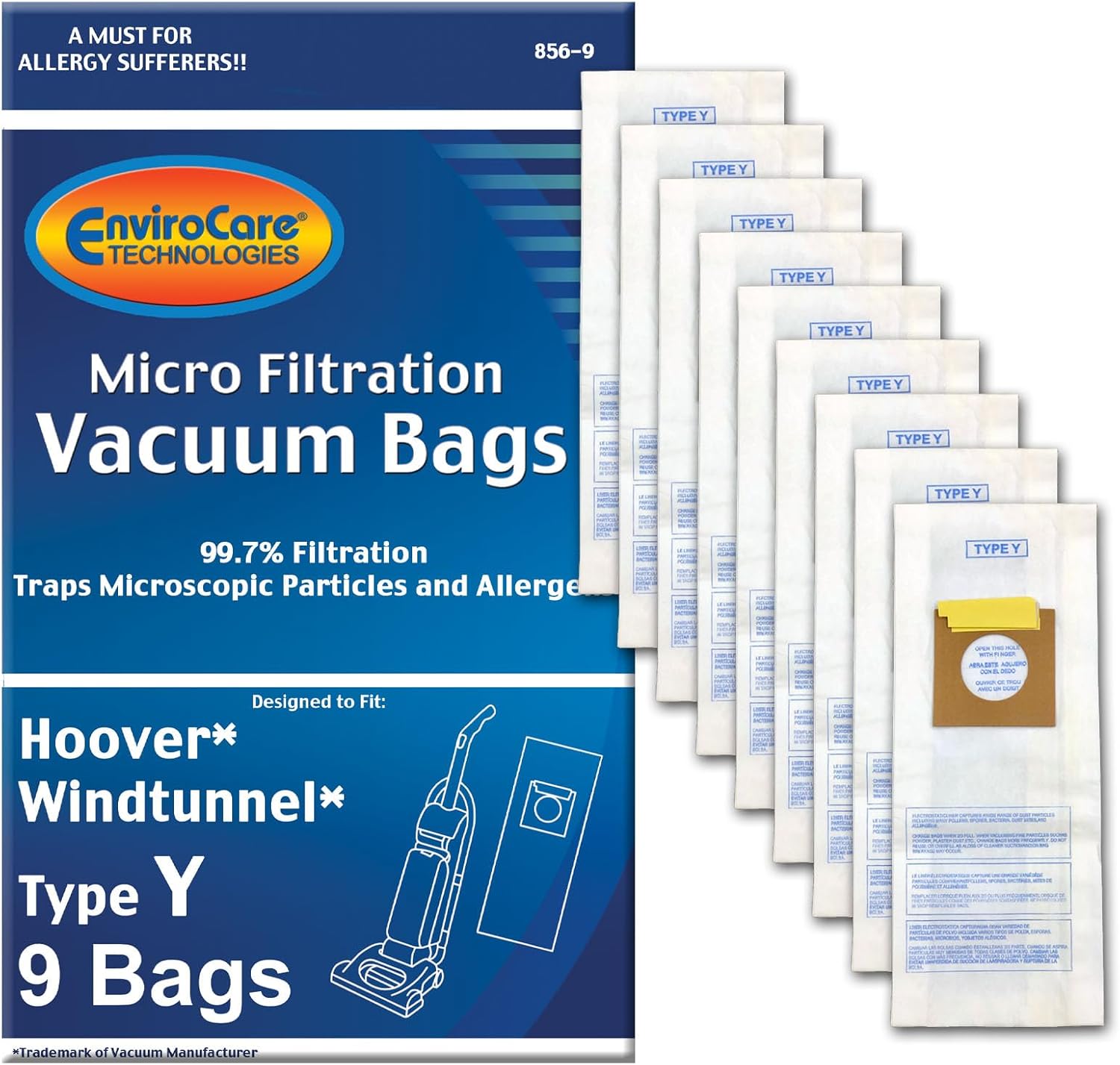 EnviroCare Replacement Micro Filtration Vacuum Bags Made to Fit Hoover Windtunnel Upright Type Y 9 Bags