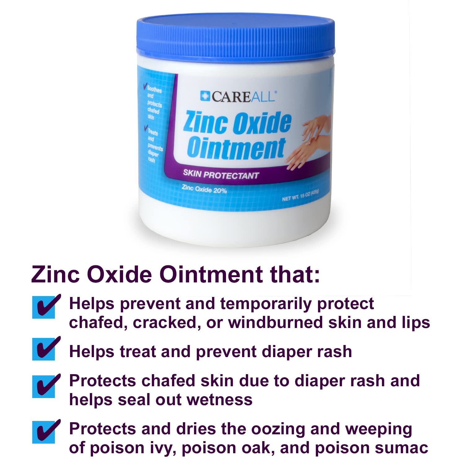CareAll Zinc Oxide 20% Skin Protectant Barrier Ointment 15 oz., Provides Relief