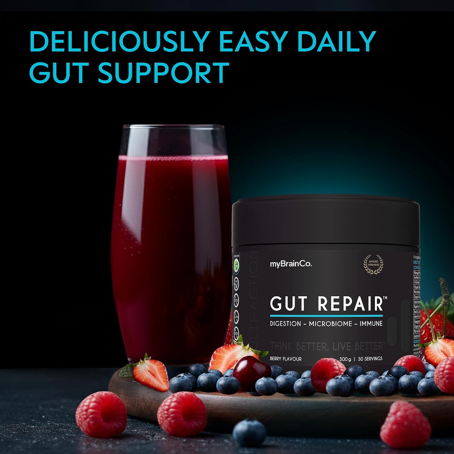 myBrainCo. Gut Repair – Gut Health & Digestion Support Powder for IBS, Bloating, Reflux & Leaky Gut – Low FODMAP Certified with Probiotics
