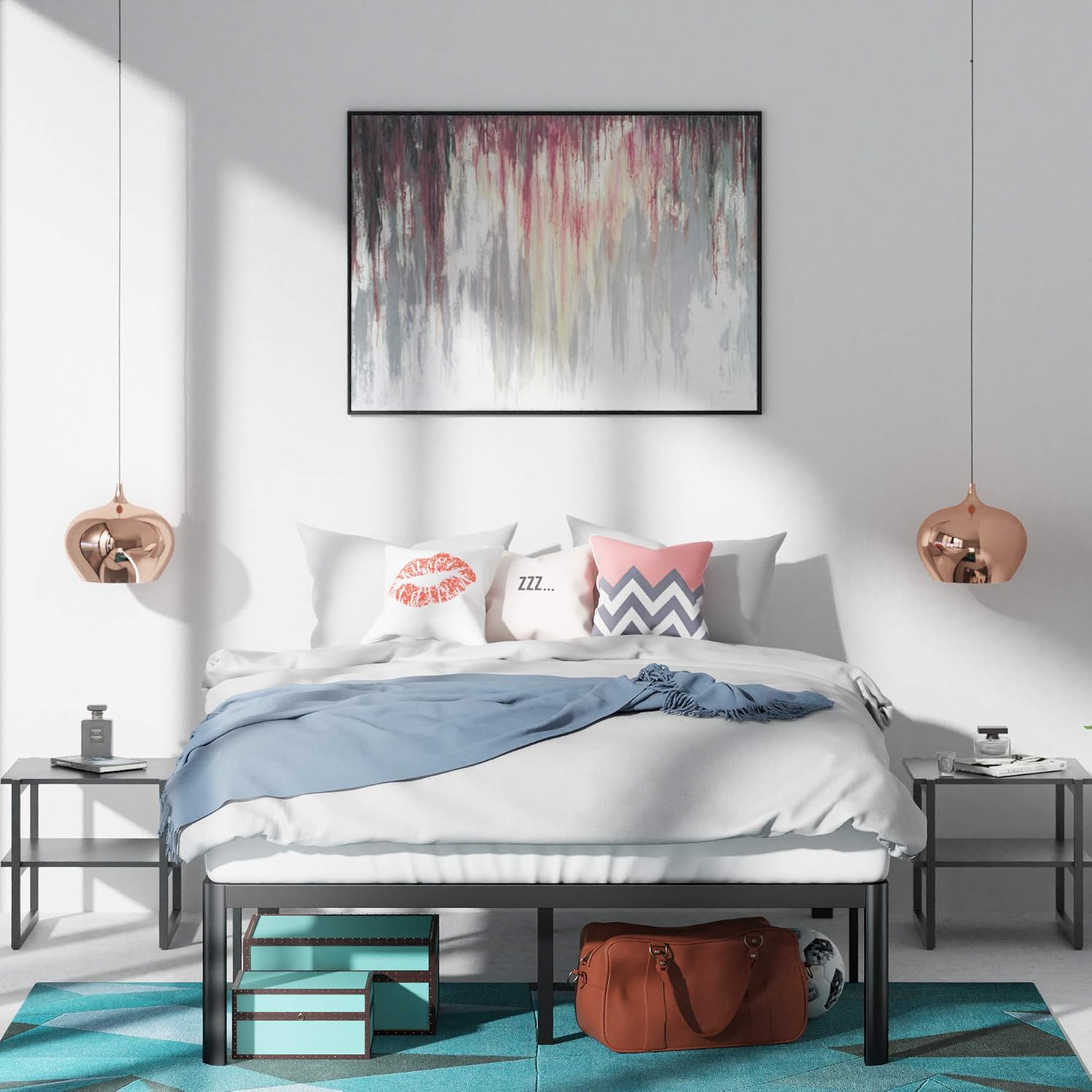 ZINUS Van 16 Inch Metal Platform Bed Frame / Steel Slat Support / No Box Spring Needed / Easy Assembly, Full