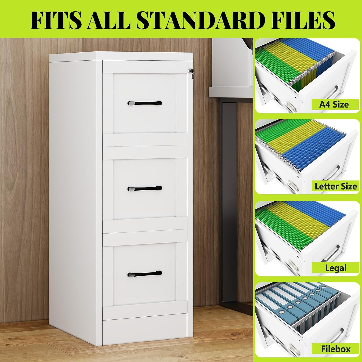 3 Drawer File Cabinet, Office Mobile Filing Cabinet, Printer Stand | All-in-One Office Storage, 3 Storage Drawers, 2 Adjustable Shelves, Lockable Cabinet, 4 Casters, 46.5-Inch Top