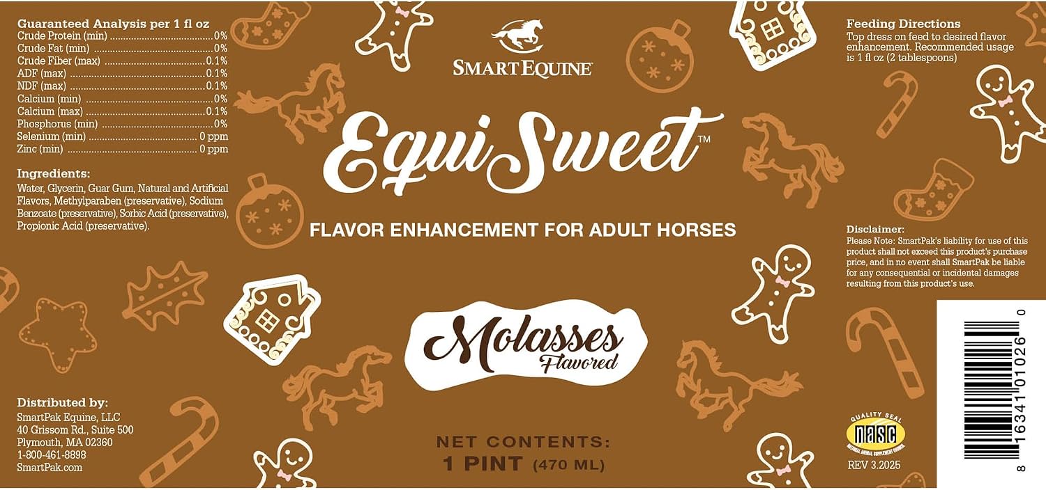 SmartEquine Equi Sweet Molasses | Sugar-Free Liquid with Stevia | Perfect for Picky Eaters, Enhances Feed Palatability | 1 Pint