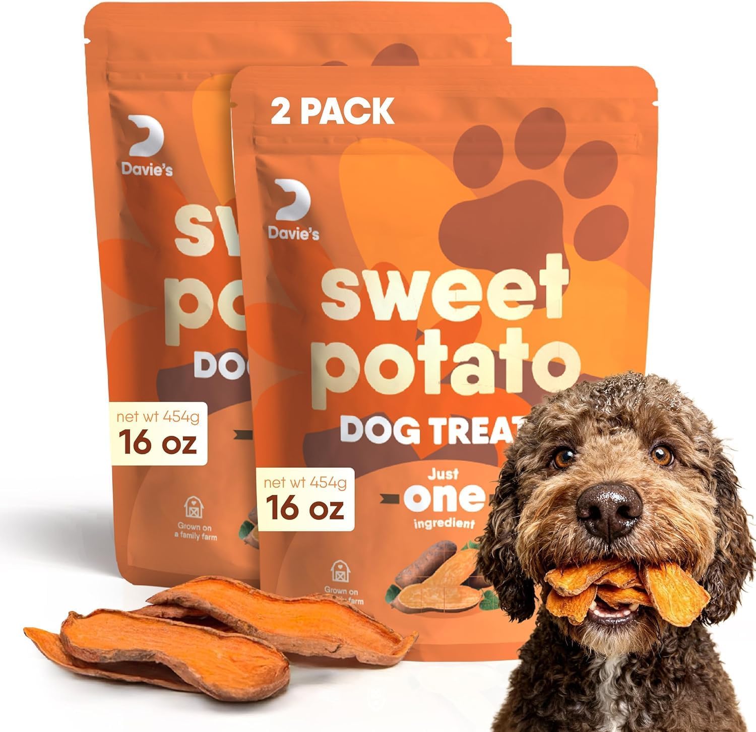 Davie's Sweet Potato Dog Treats - Natural Dog Chews, 1 lb.