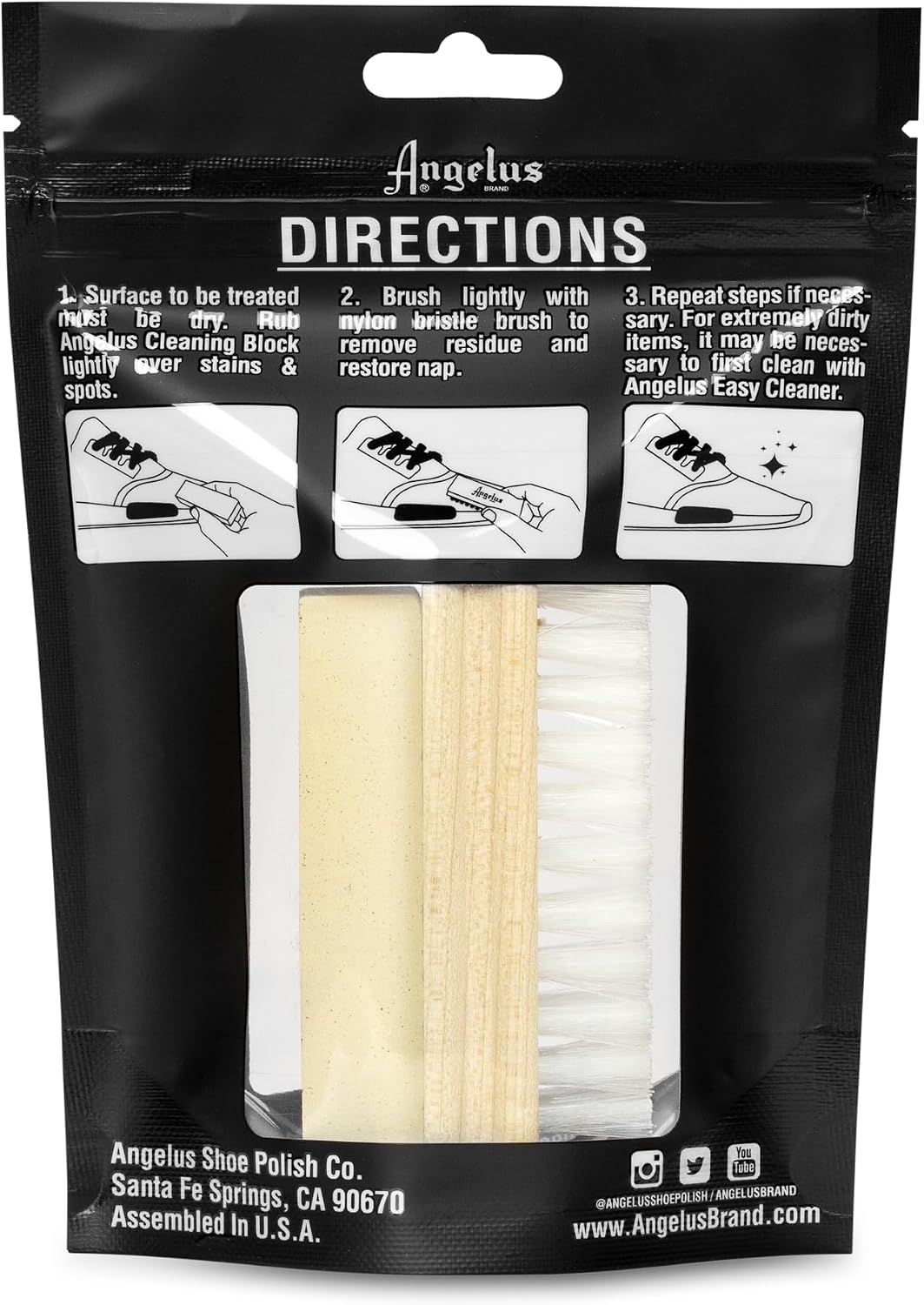 Angelus Suede & Nubuck Cleaner Kit - 1 Cleaning Eraser Block and 1 Nylon Bristle Brush - Eliminates Stains, Removes Spots
