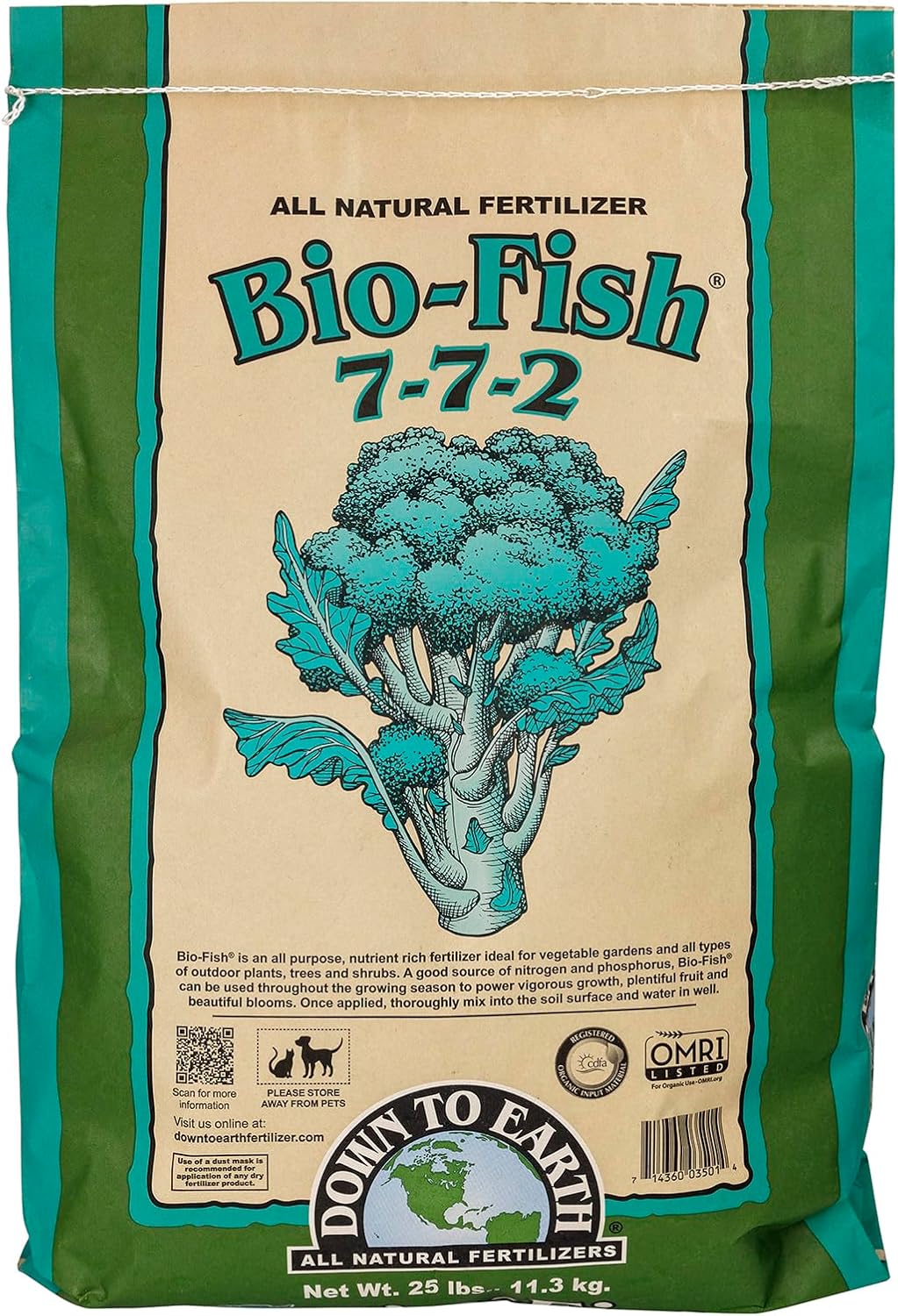Down To Earth All Natural Fertilizers Organic Bio-Fish - 7-7-2, 25 lb | Plant Food for Vegetable Gardens, Grow Heavy Feeding Plants Corn, Broccoli