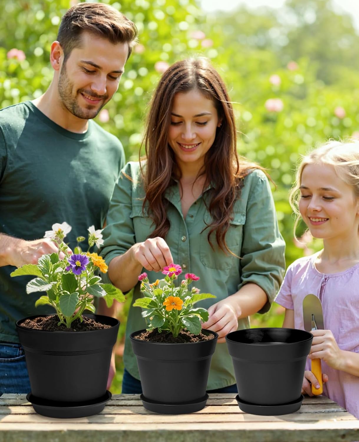 homenote 7.5 Inch Plastic Flower Pots with Drainage Holes and Trays (8 Pcs)