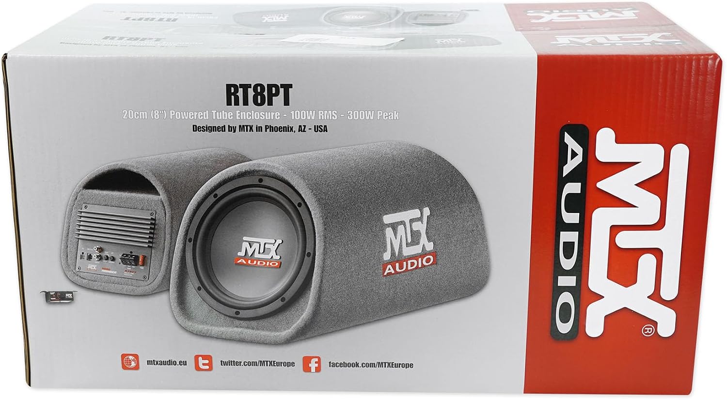 MTX Road Thunder RT8PT 8 240 Watt Powered Subwoofer in Vented/Ported Bass Tube