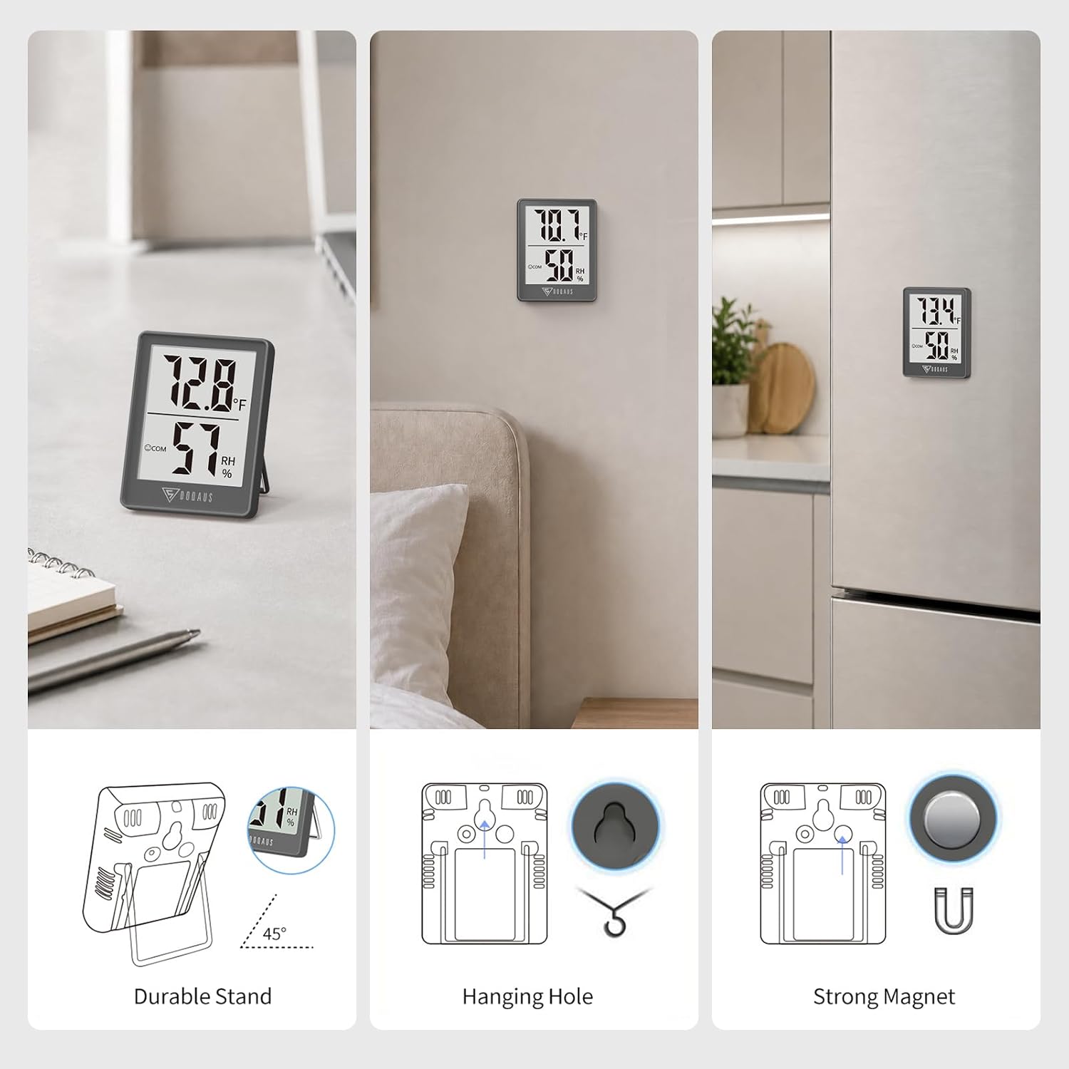 DOQAUS 3 Pack Digital Hygrometer Indoor Thermometer Humidity Monitor Black