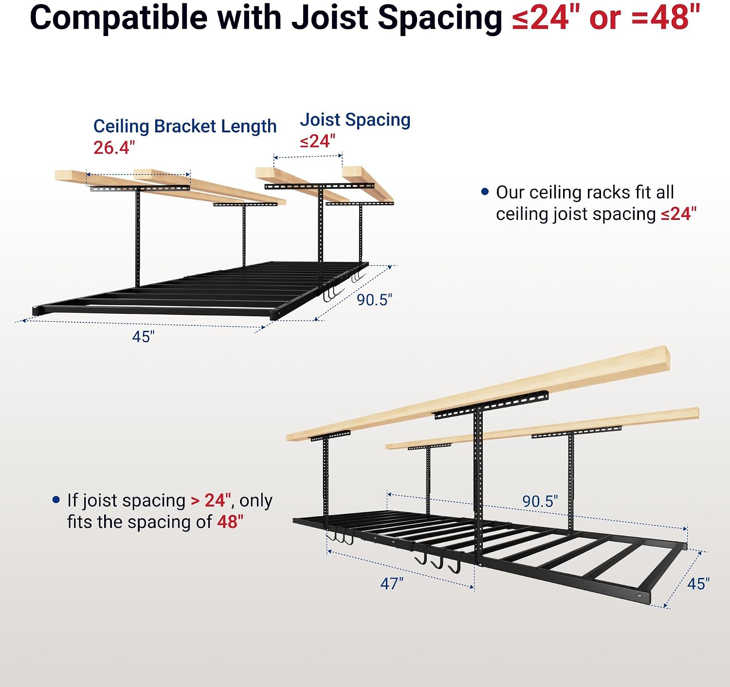 FLEXIMOUNTS 4x8 Overhead Garage Storage Rack, Without Decking, Black