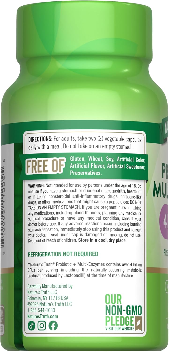Nature's Truth Probiotics with Enzymes | 60 Capsules | for Men and Women
