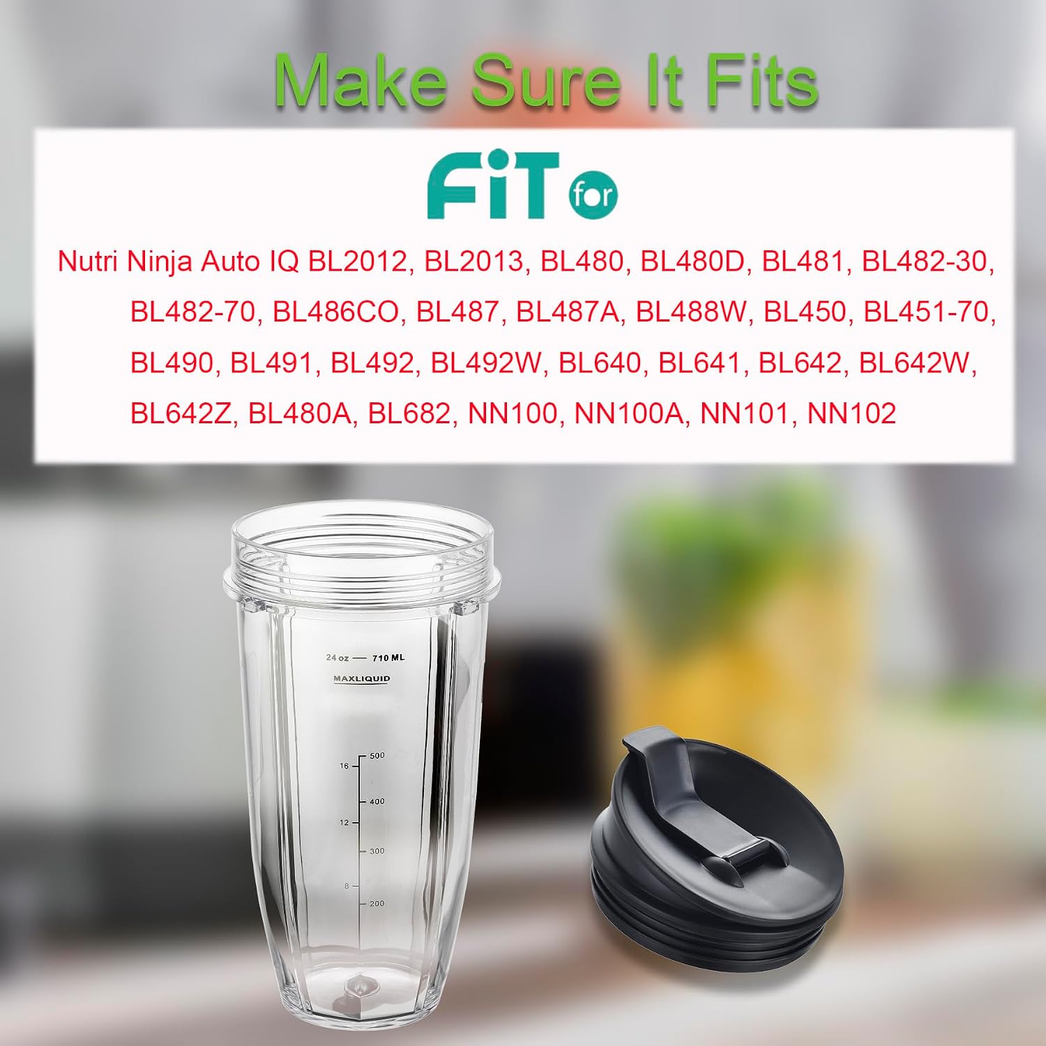Blender Cups Fit for Ninja, Replacement Parts 16OZ Cups with Lids