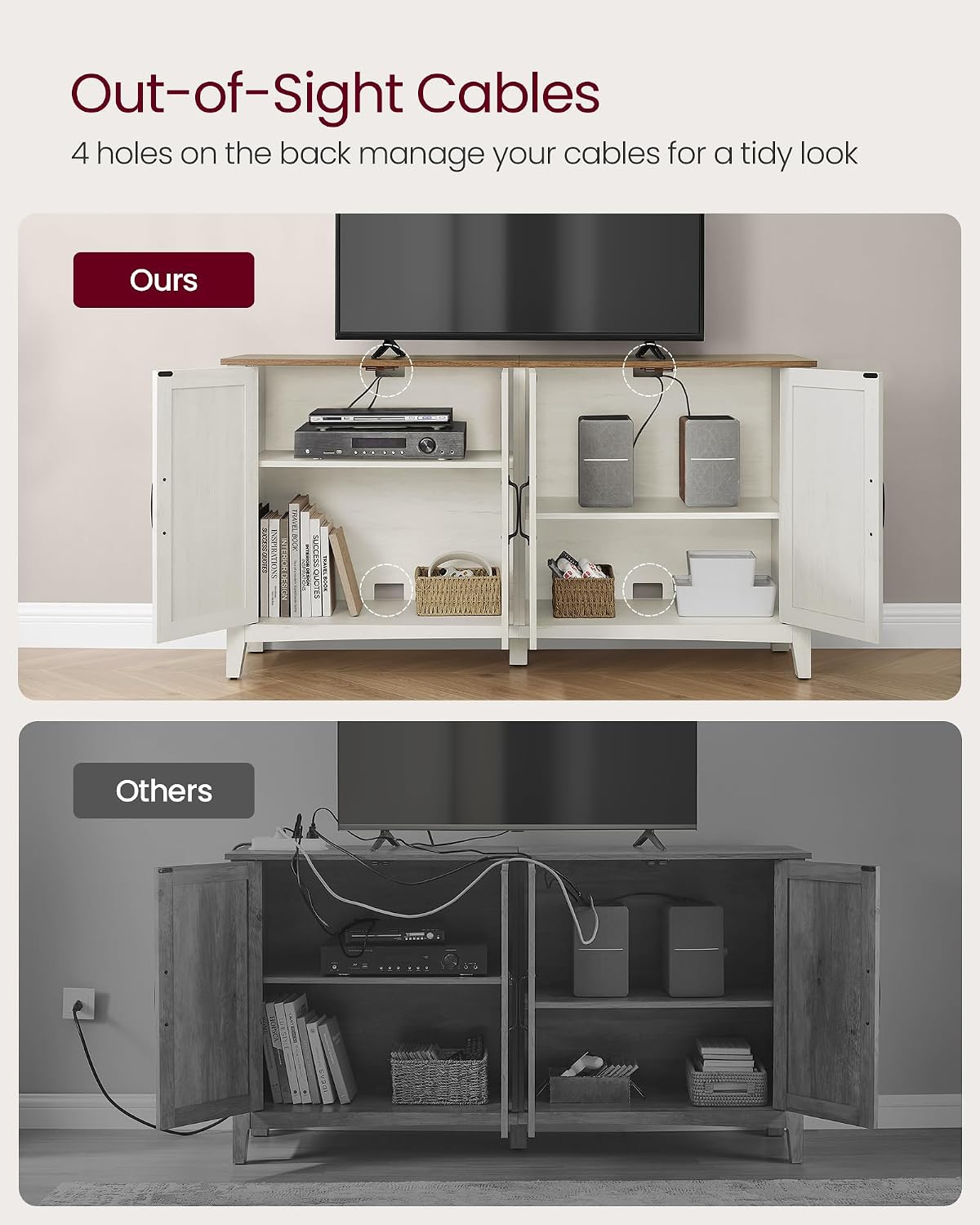 VASAGLE LIRY Collection - Storage Cabinet, Buffet Cabinet, Sideboard, Credenza, with Adjustable Shelves, for Entryway, Rustic White and Honey Brown ULSC381W01