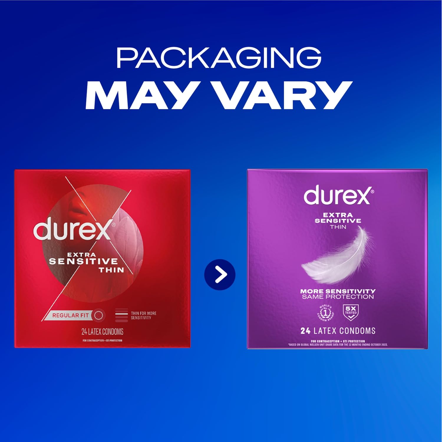Durex Extra Sensitive Thin Condoms, Lubricated Latex Condoms for Men, 24 Count