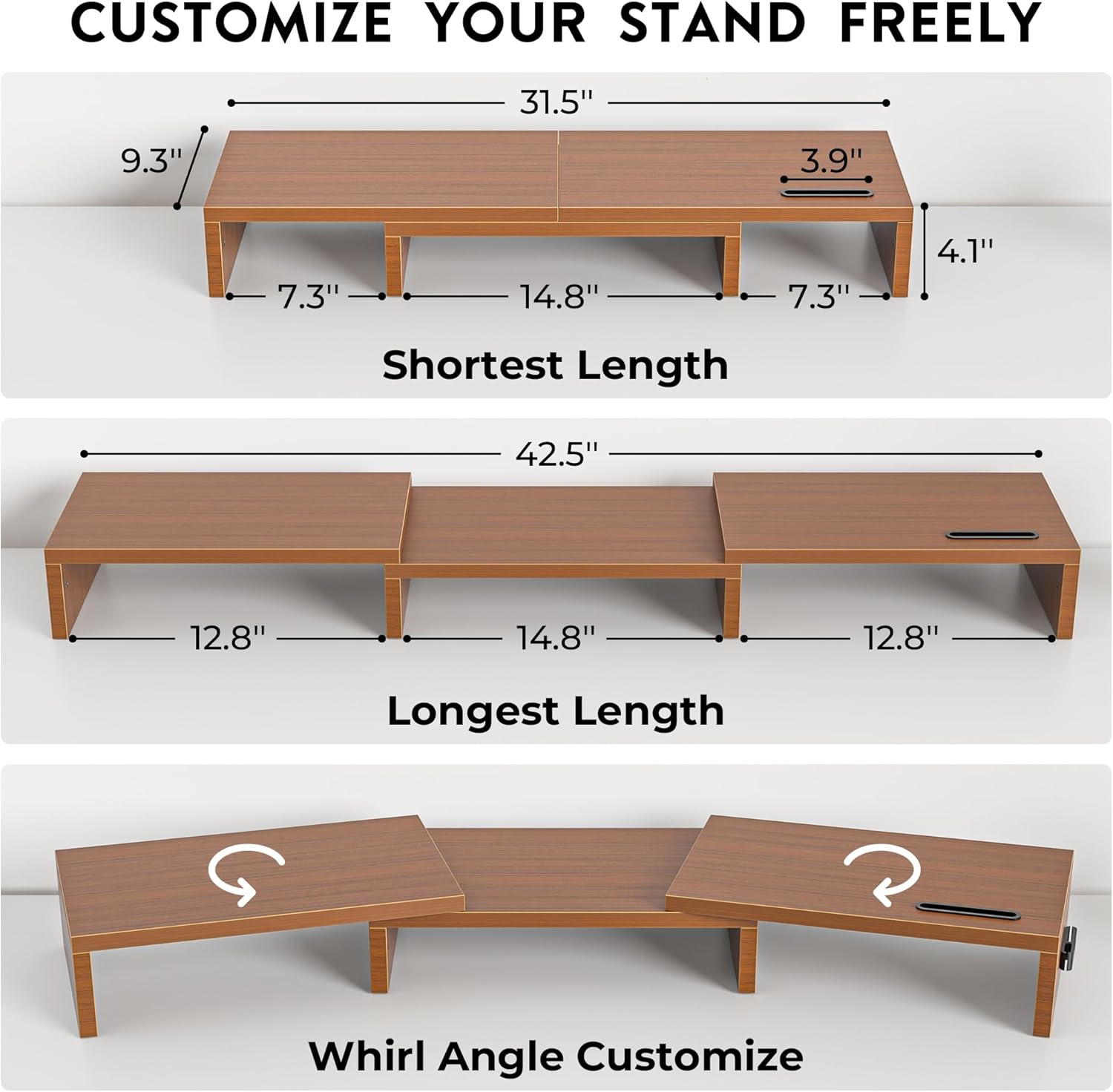 BONTEC Dual Monitor Stand Riser, Adjustable Length & Swivel Angle, Black