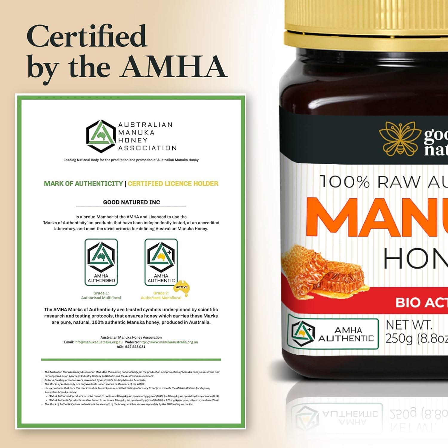 Manuka Honey Medical Grade - Raw Australian Manuka Honey MGO 850+ | Good Natured - AMHA Certified - Lab Tested - Non-GMO - BPA-Free - Premium Quality - Product of Australia - 8.8 oz