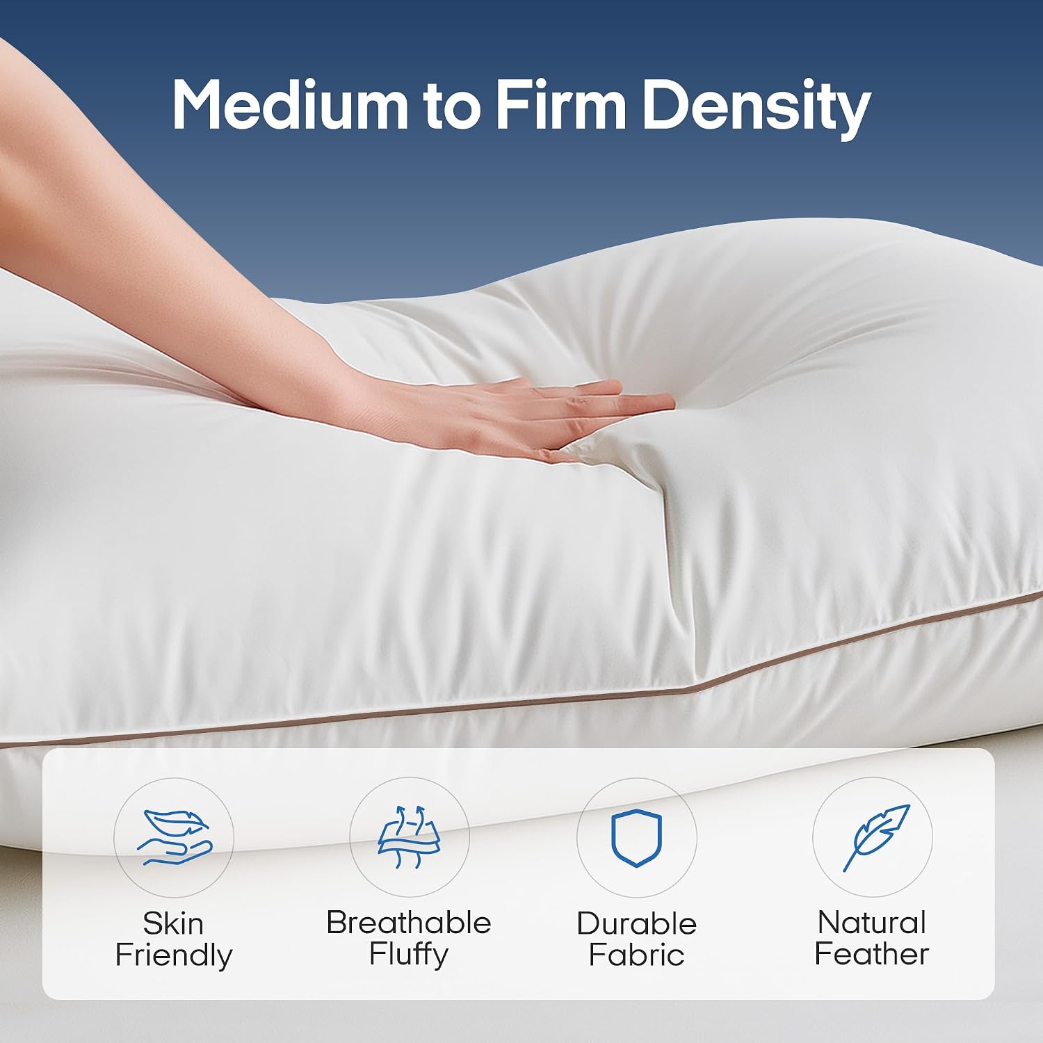 puredown® Goose Feathers and Down Pillow for Sleeping Hotel Collection Bed Pillows, Gusseted, Queen, Set of 2