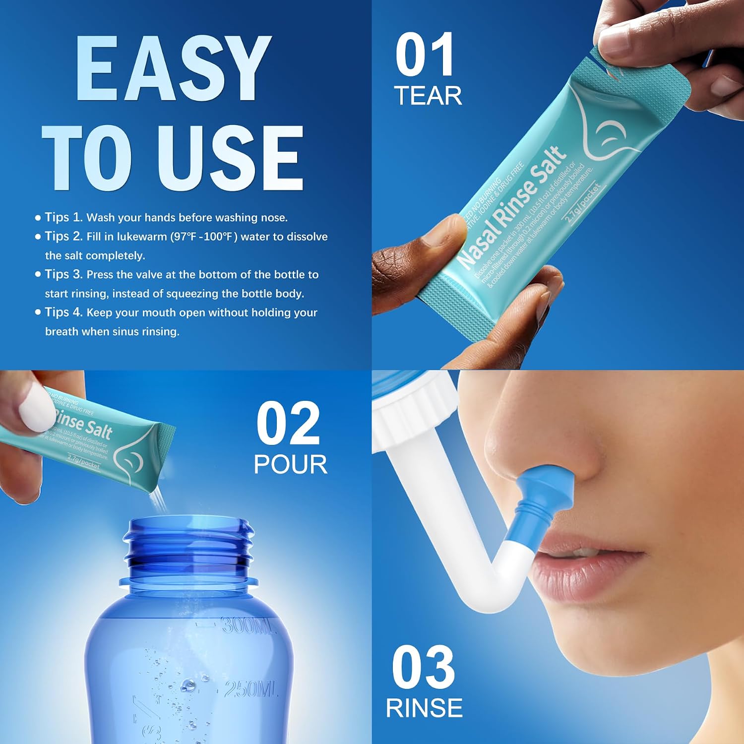MAOEVER 120 Saline Nasal Packets, Nasal Salt Rinse for Neti Pots & Squeeze Bottles, Individually Wrapped & pH Balanced, Cooling Sinus Relief & Nasal Care(120, Mint Green)