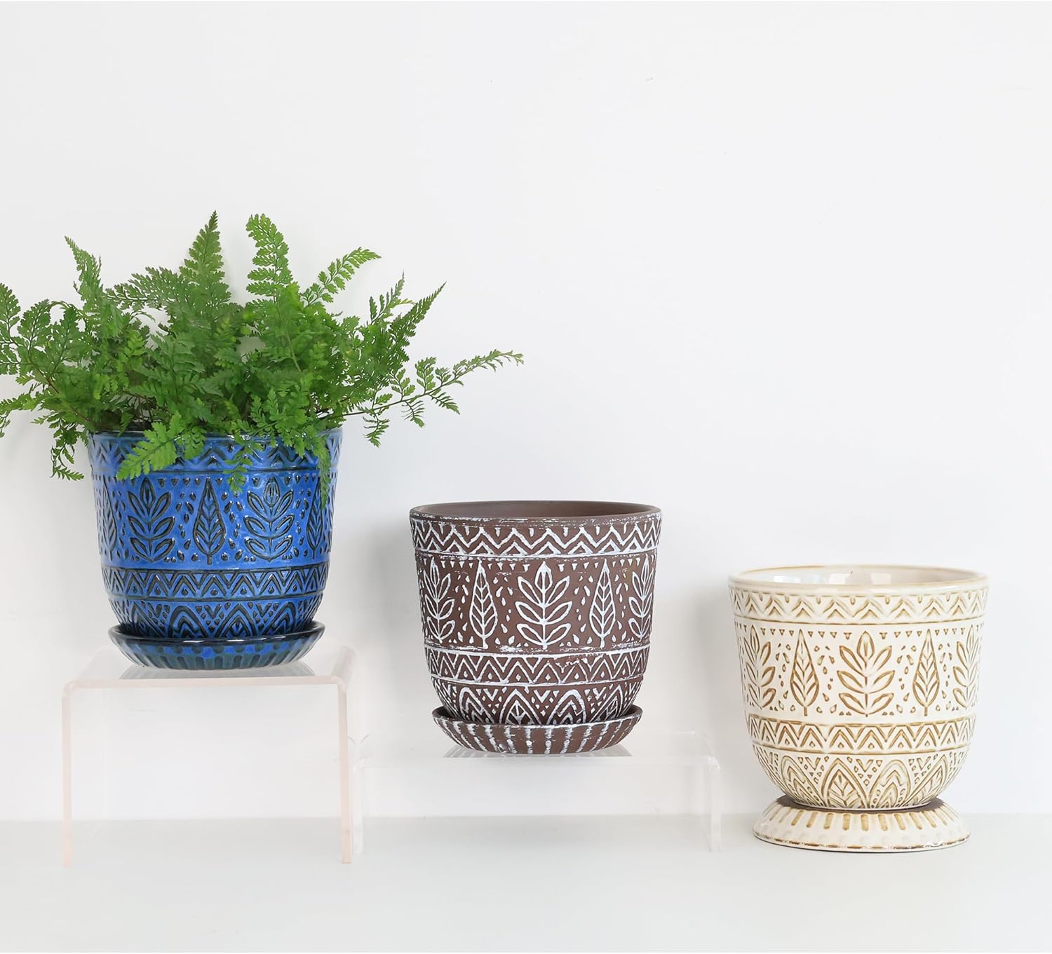 Gepege Ceramic Plant Pots, 6 Inch Indoor Planters with Drainage & Saucers
