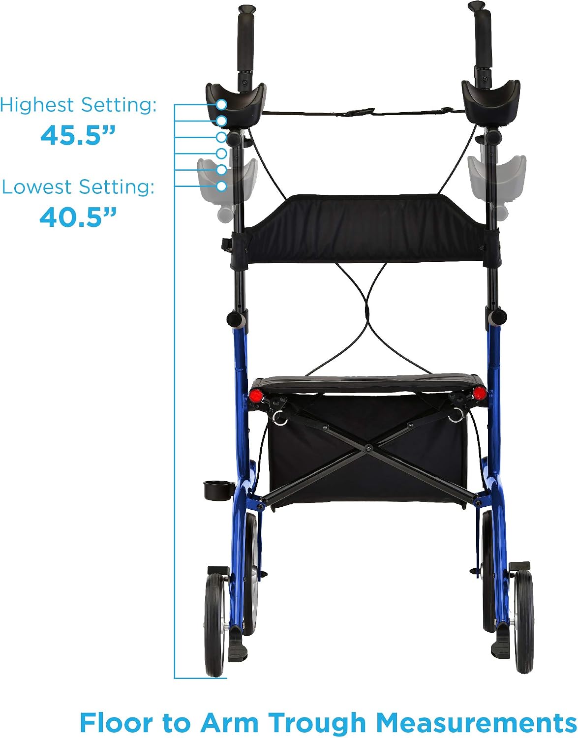 NOVA Phoenix Rise UP Rollator Upright Walker with Padded Contoured Forearm Platform, 10 Inch Front Wheels, Lightweight Foldable Stand Up Walker, Blue
