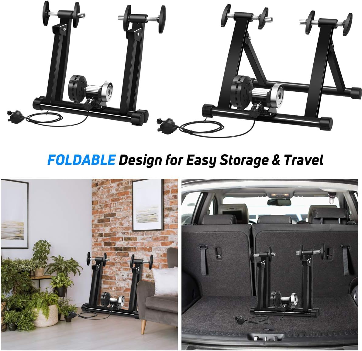Goplus Bike Trainers for Indoor Riding, Folding Stationary Bike Stand with Magnetic Flywheel for Bicycle Cycling Training