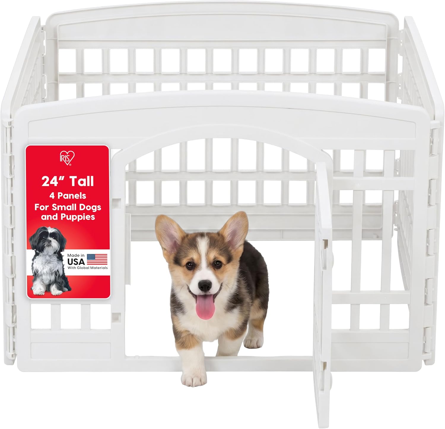 IRIS USA 4-Panel Dog Playpen, Pet Enclosure, Black | Pet Containment, Configurable Layout, Multi-Shape Setup, Custom Pen Configuration, Stable Non-Tip Base, Tool-Free Assembly
