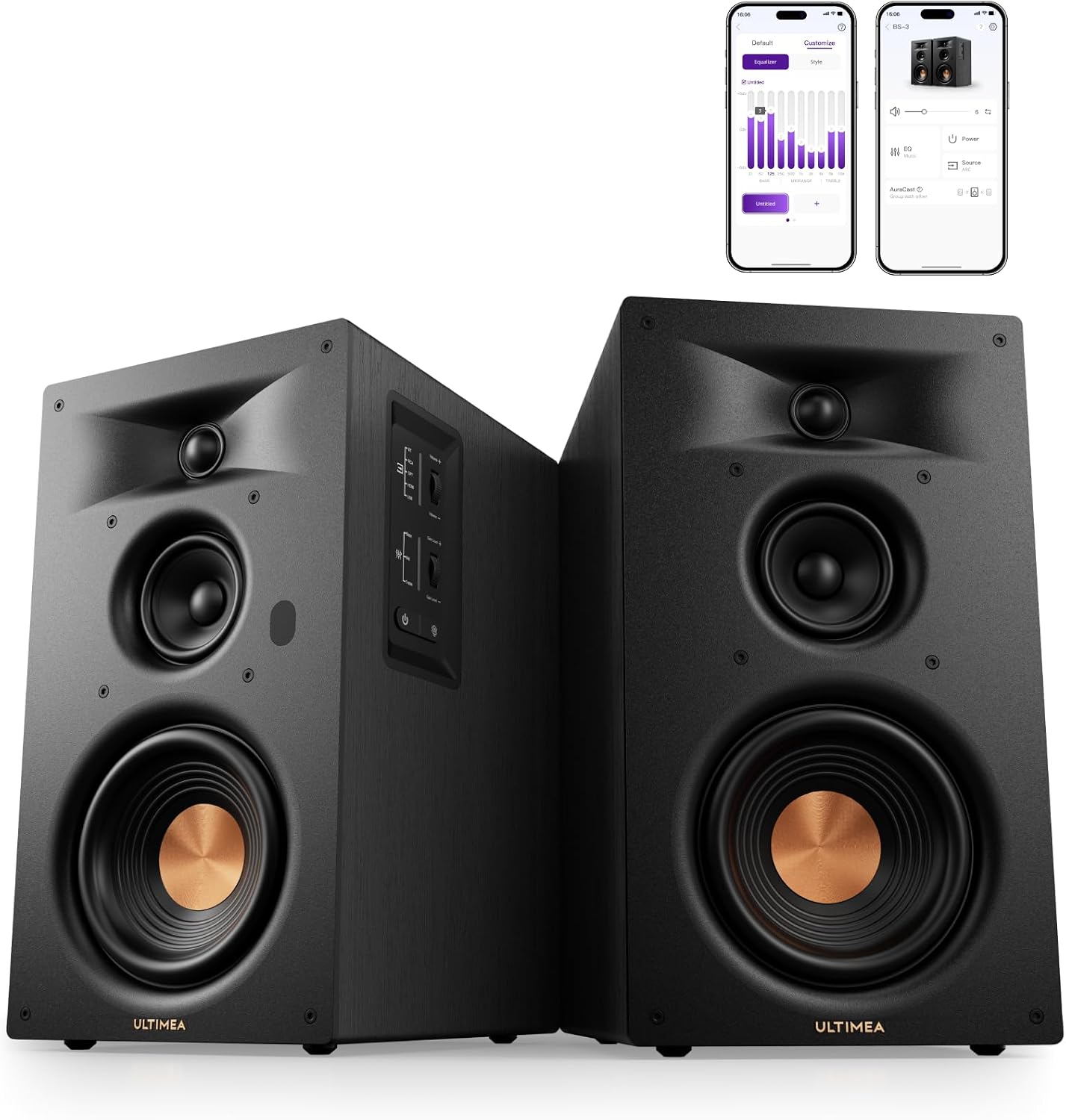 ULTIMEA 3-Way Powered Bookshelf Speakers, Bluetooth 6.0, 70W RMS, BS-3 | 5.25" Woofer, HDMI ARC, Clear Dialogue, Deep Bass, Clear Highs, SUB OUT