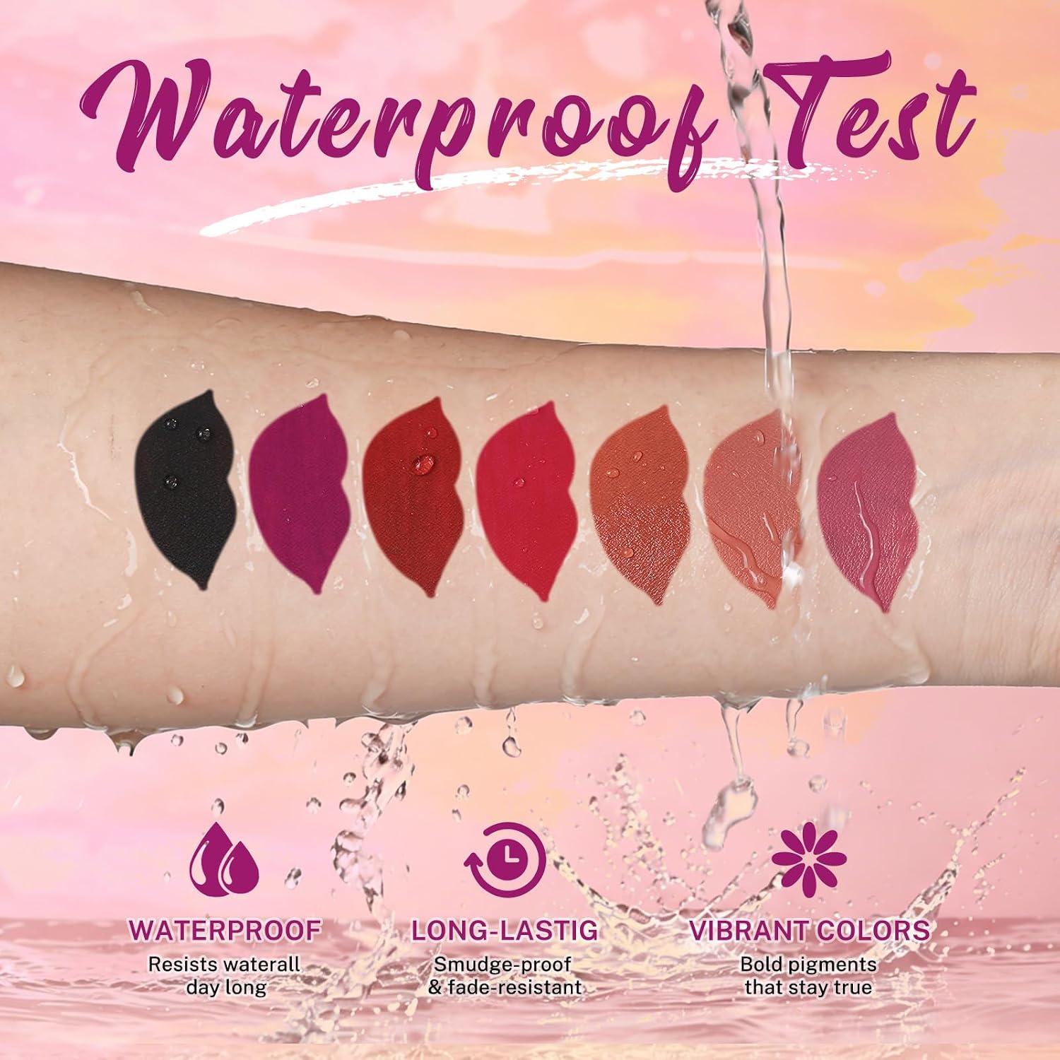 QiBest 7Pcs Matte Liquid Lipstick + 1Pcs Lip Plumper Makeup Set Kit, Pigmented Long Lasting Lip Gloss Set