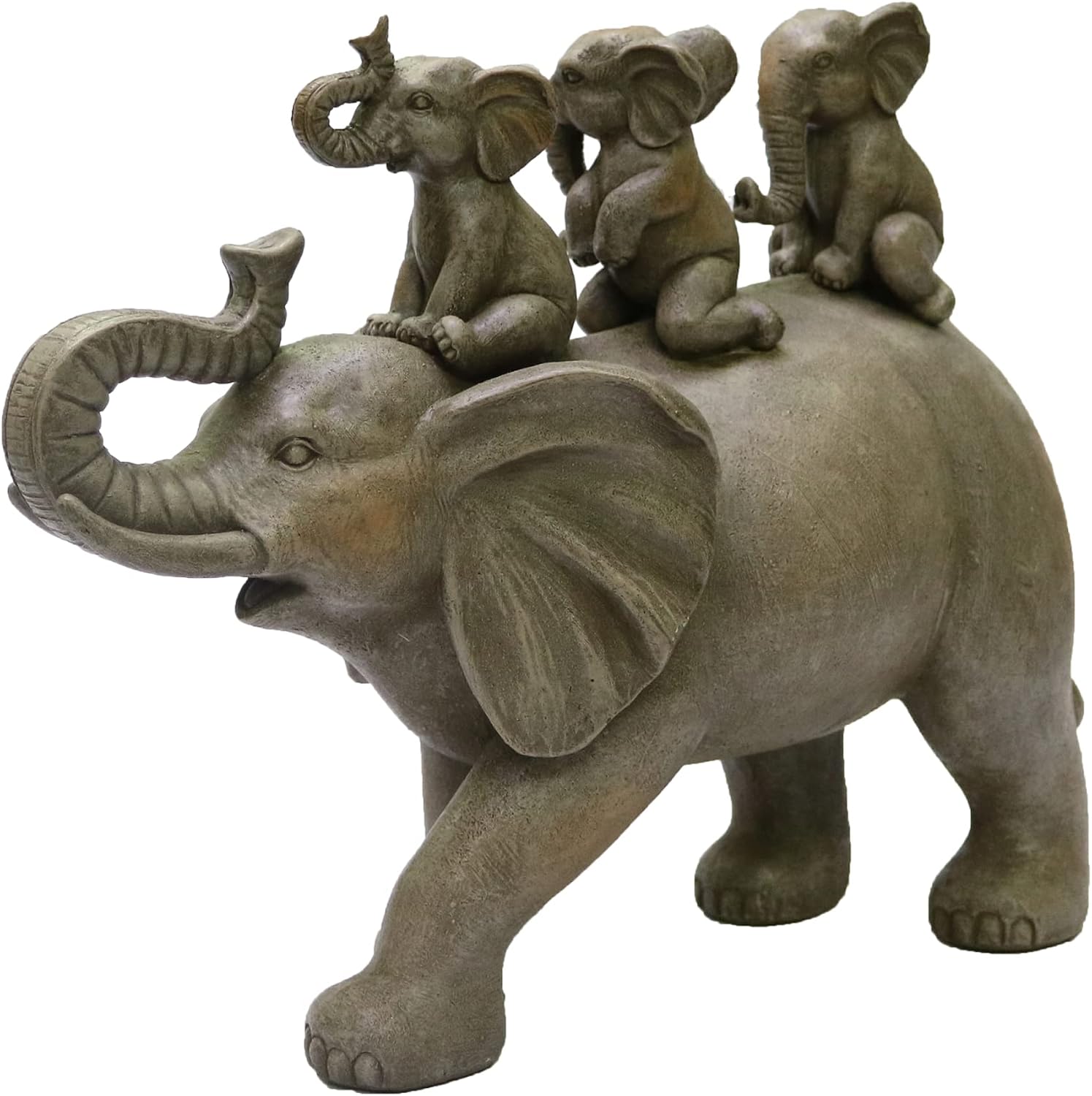 Nature's Mark 8" H 3 Baby Elephants Riding an Elephant Resin Statue Figurine Home Decorative Accent Decor (Brown)