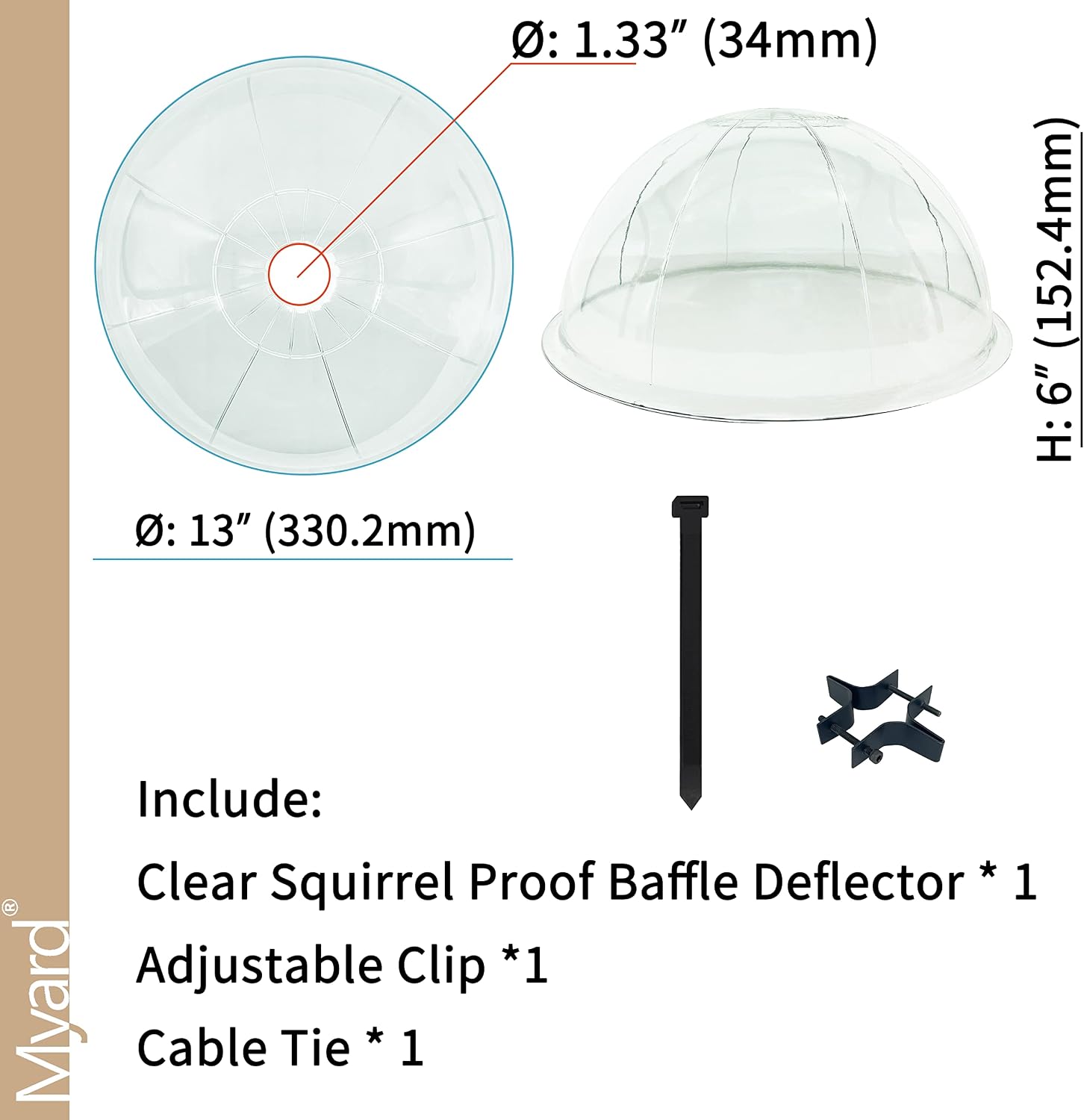 Myard 13 Inches Solid Clear PC Wobbly Squirrel Proof Baffle Deflector for Bird Feeder, Fit up 1.5 Inches + Pole/Post (Upgraded Version)
